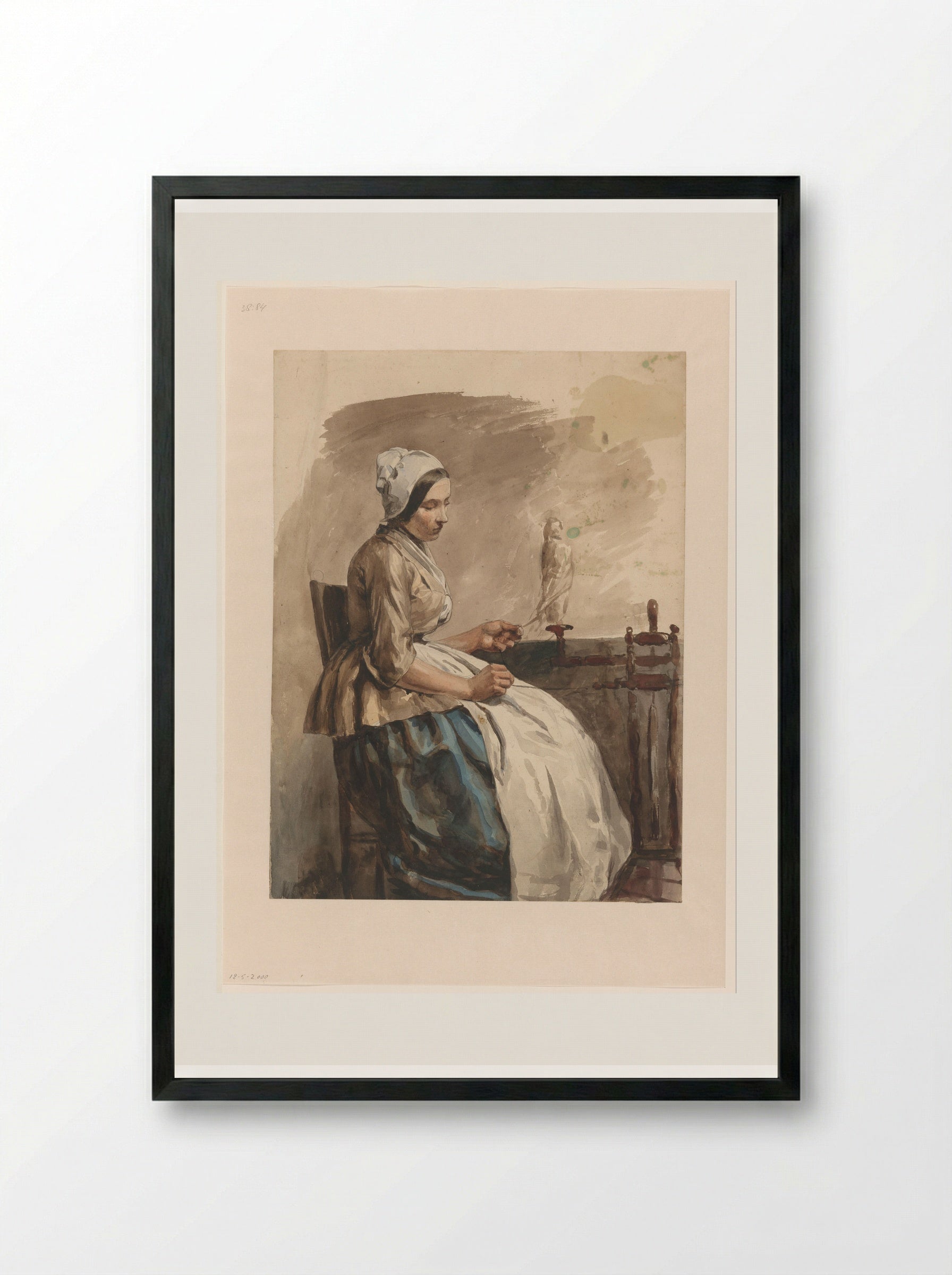 Spinnende jonge vrouw (Young Woman Spinning) - Jan Weissenbruch - Framed Print Black