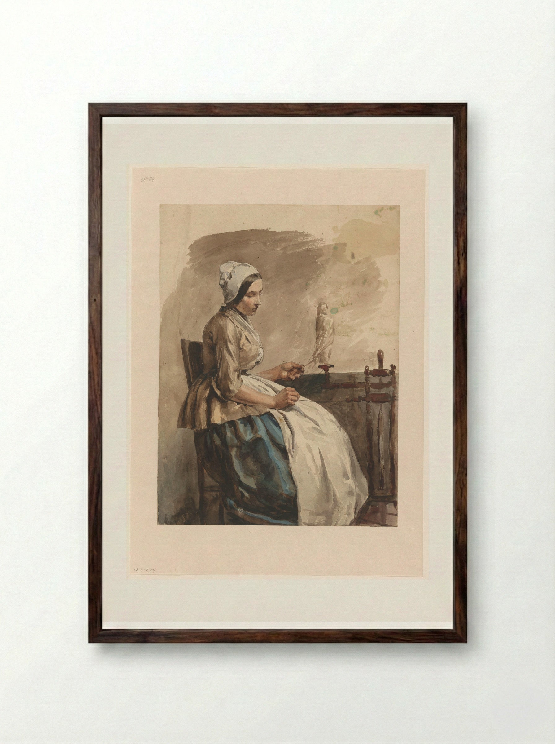 Spinnende jonge vrouw (Young Woman Spinning) - Jan Weissenbruch - Framed Print Dark Wood