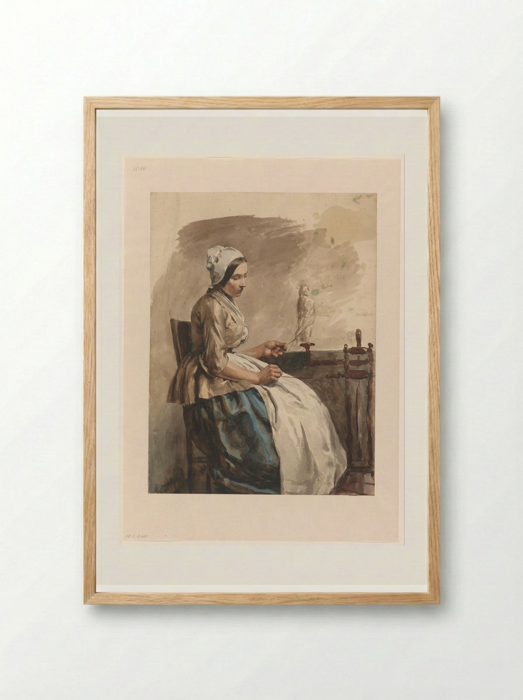 Spinnende jonge vrouw (Young Woman Spinning) - Jan Weissenbruch - Framed Print Wood