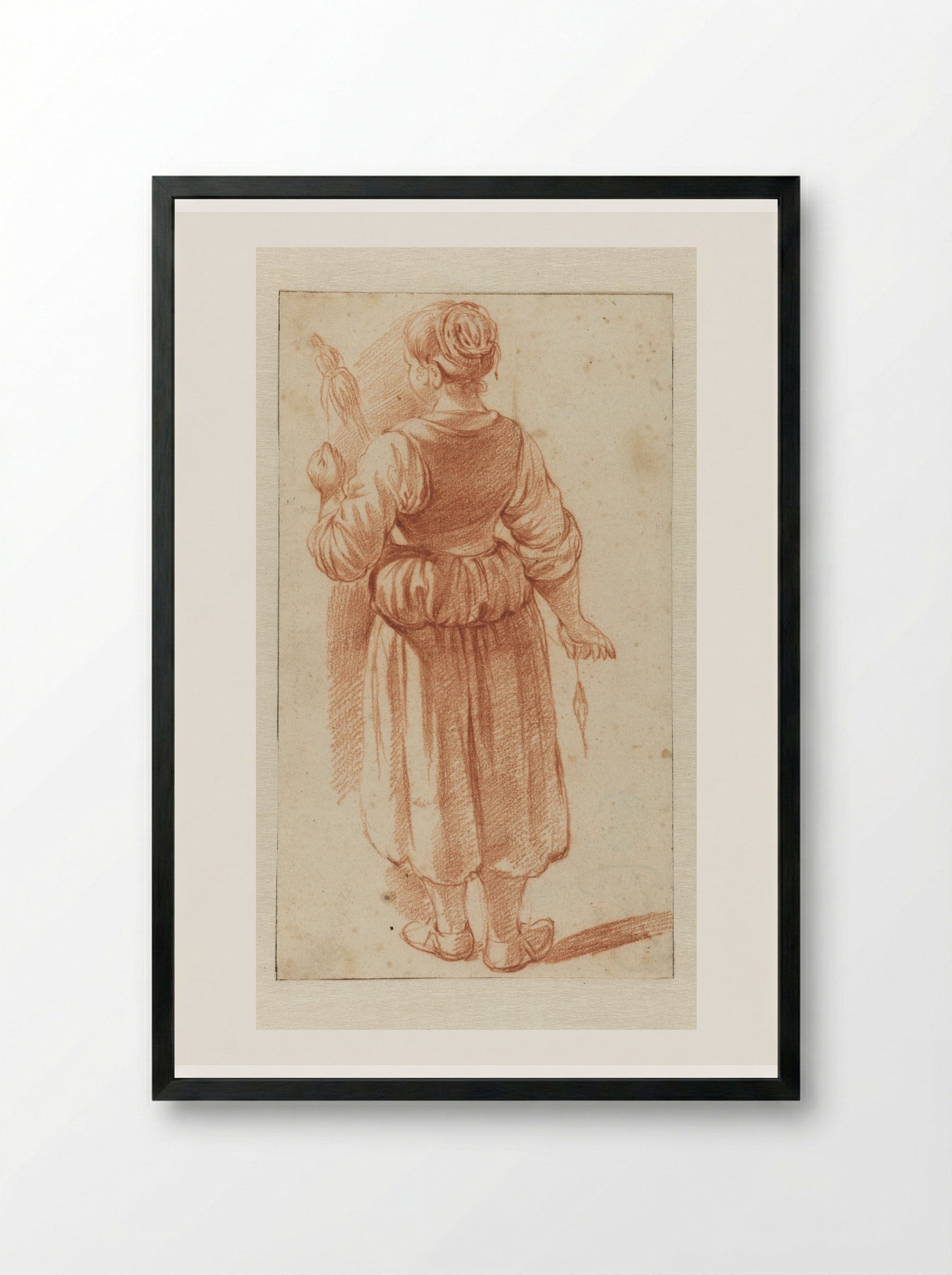 Spinnende vrouw, staand - Adriaen van de Velde - Framed Print Black