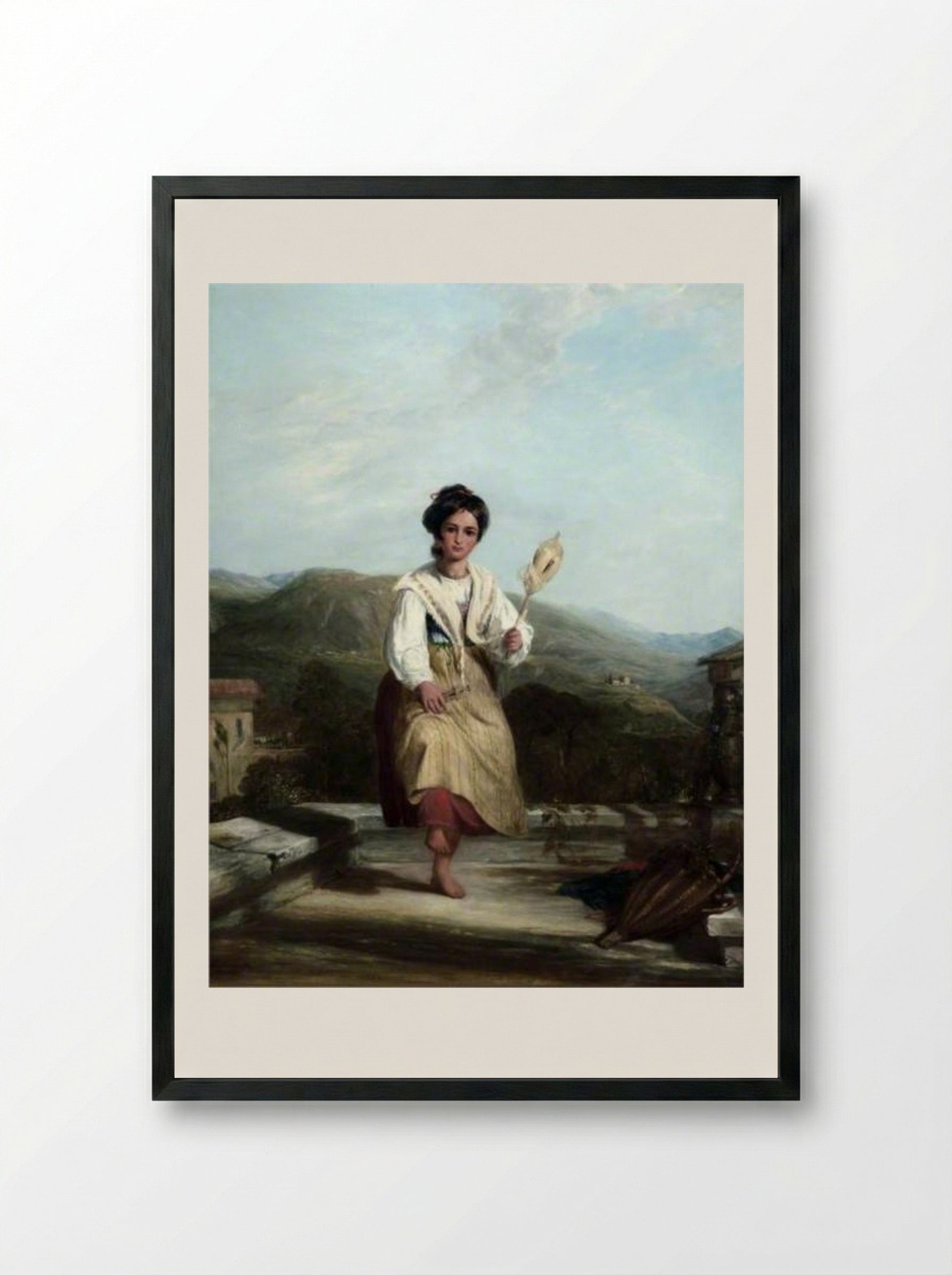 Spinning Girl of Sorrento - William Collins - Framed Print Black