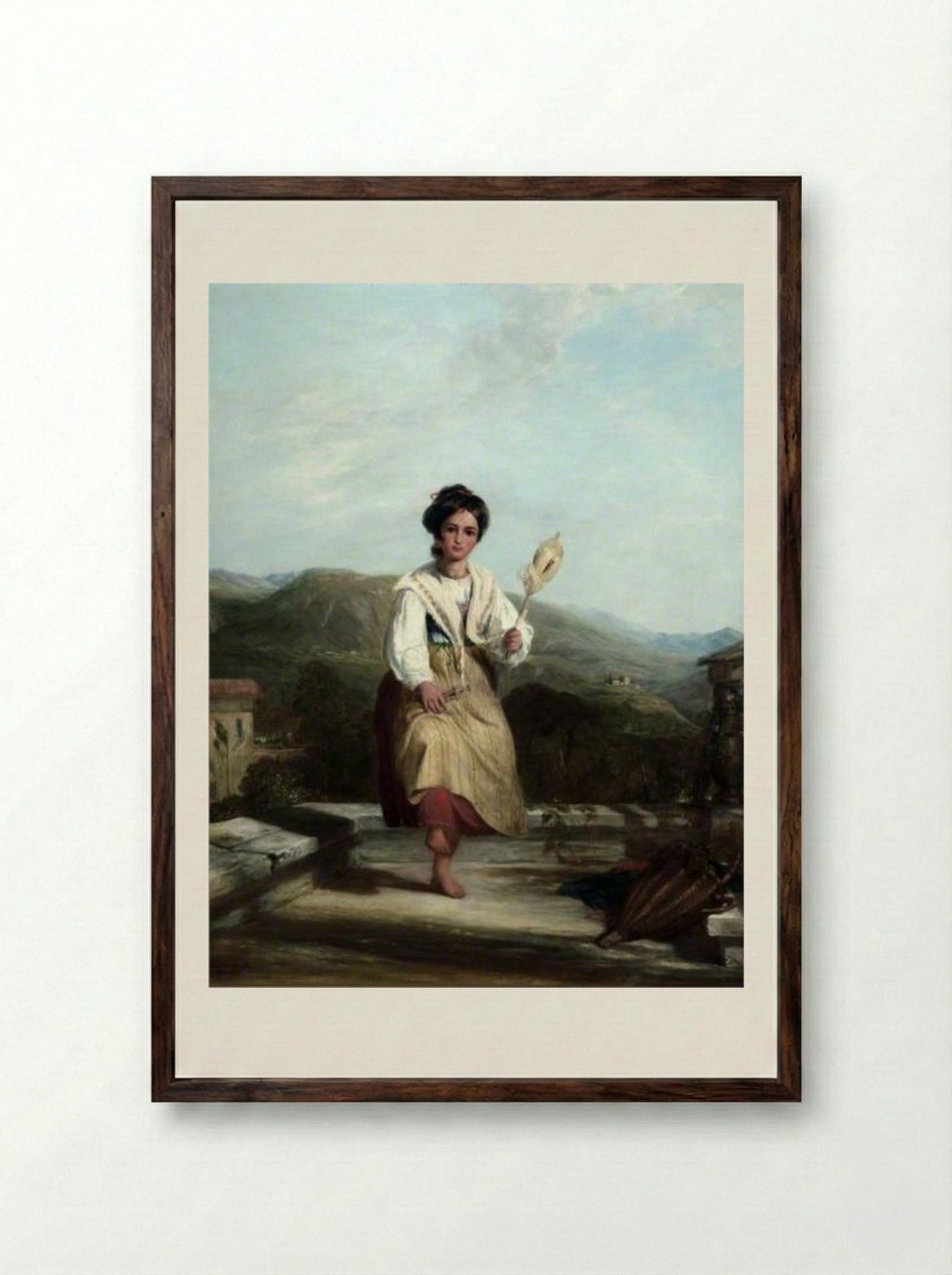 Spinning Girl of Sorrento - William Collins - Framed Print Dark Wood