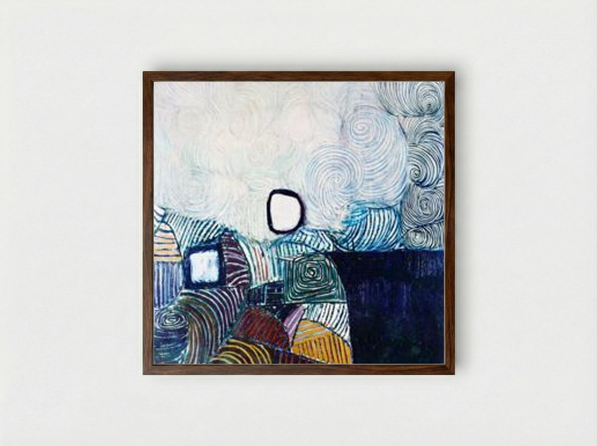Spiral Development in Green, Violet, Blue & Gold - Victor Pasmore - Framed Print Dark Wood