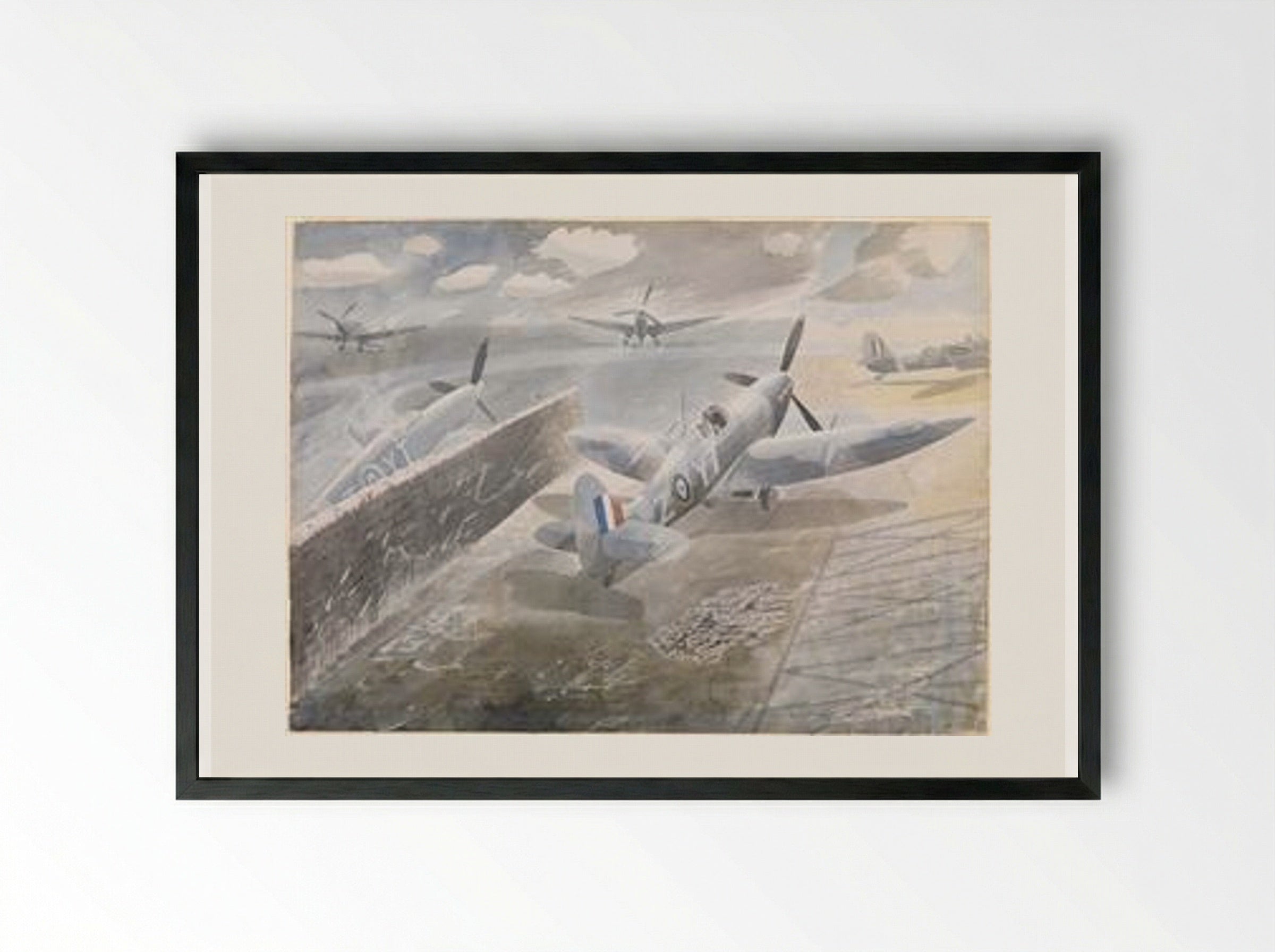 Spitfires at Sawbridgeworth - Eric Ravilious - Framed Print Black