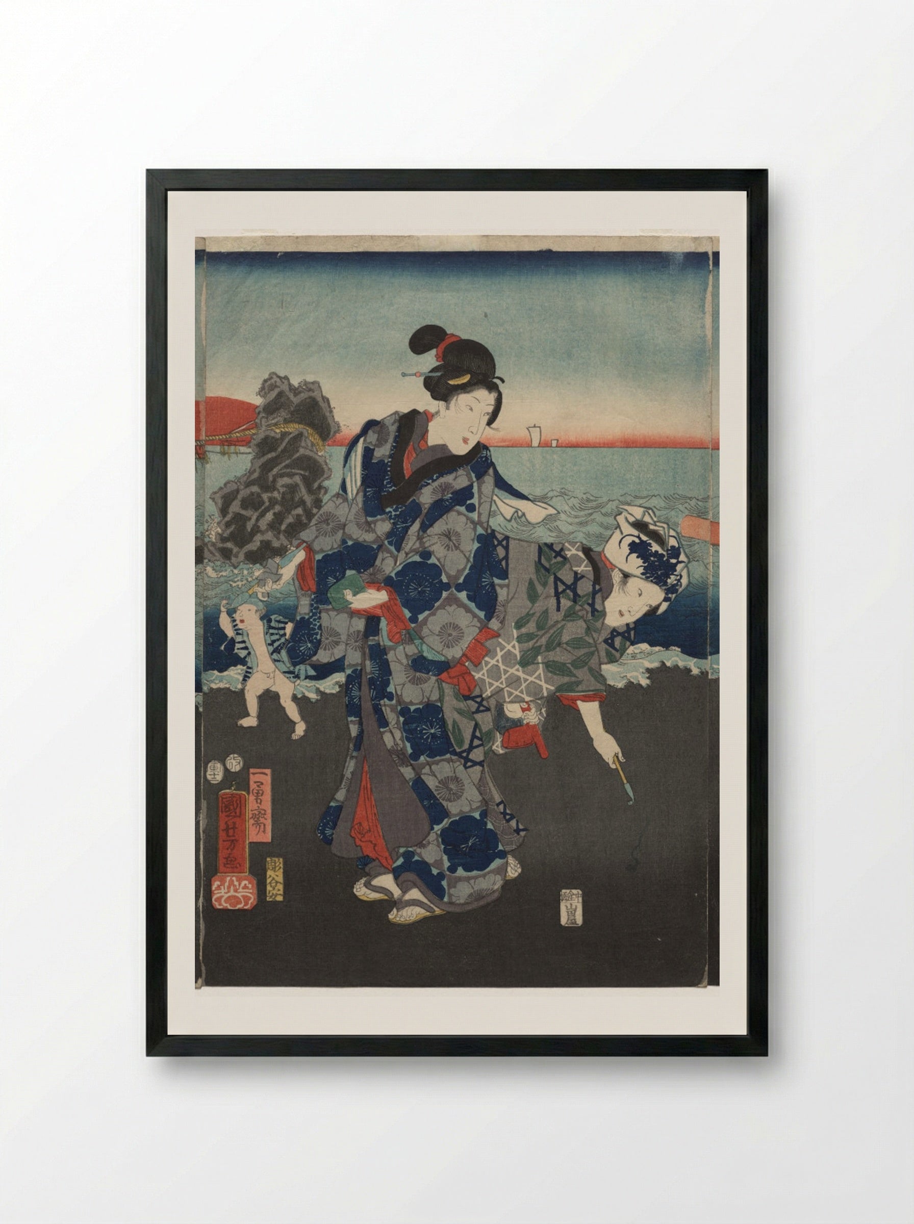 Splendid View at Futamigaura Bay - Utagawa Kuniyoshi - Framed Print Black