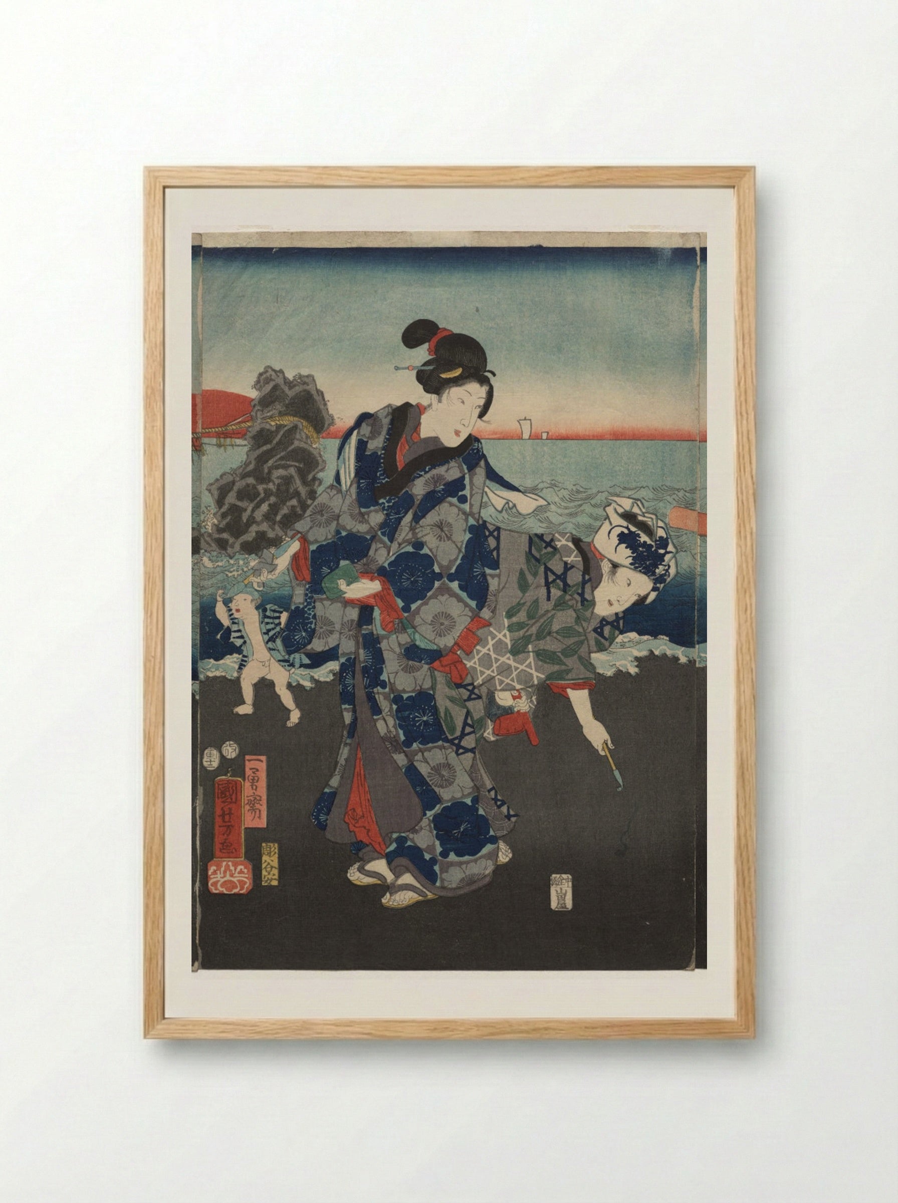 Splendid View at Futamigaura Bay - Utagawa Kuniyoshi - Framed Print Wood