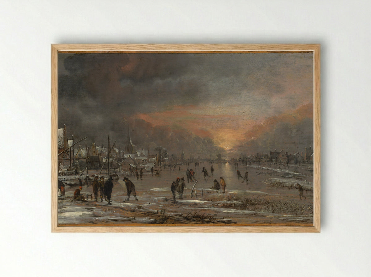 Sports on a Frozen River - Aert van der Neer - Framed Print Wood