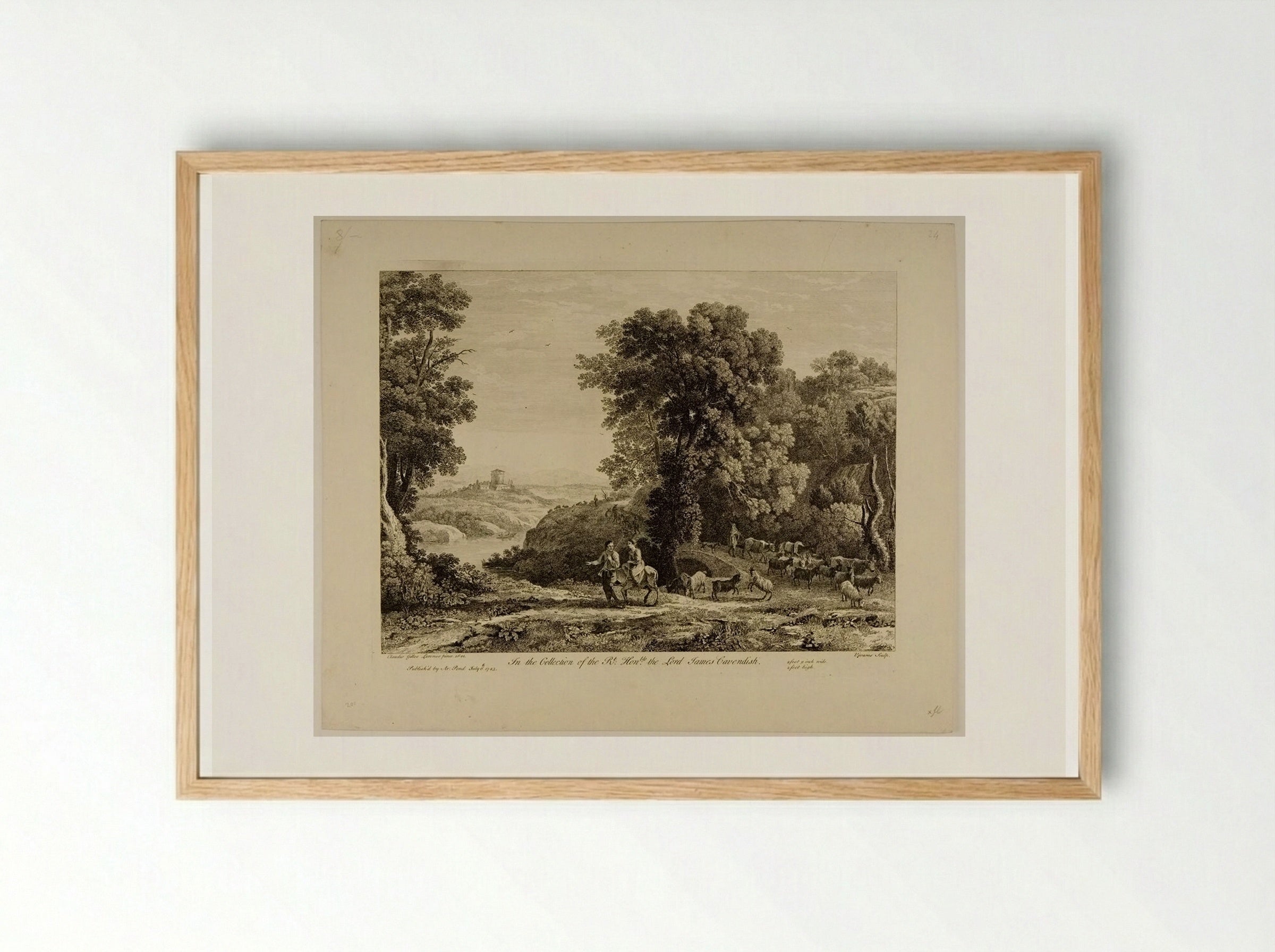 Sportsman Accompanied by a Woman on an Ass - François Vivares - Framed Print Wood