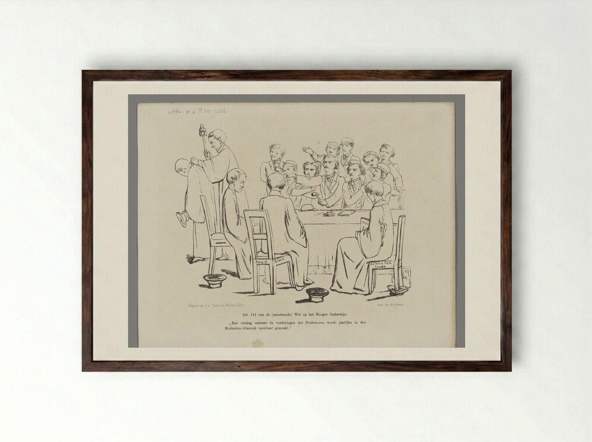 Spotprent op de Wet op het Hoger Onderwijs - Johan Michaël Schmidt Crans - Framed Print Dark Wood
