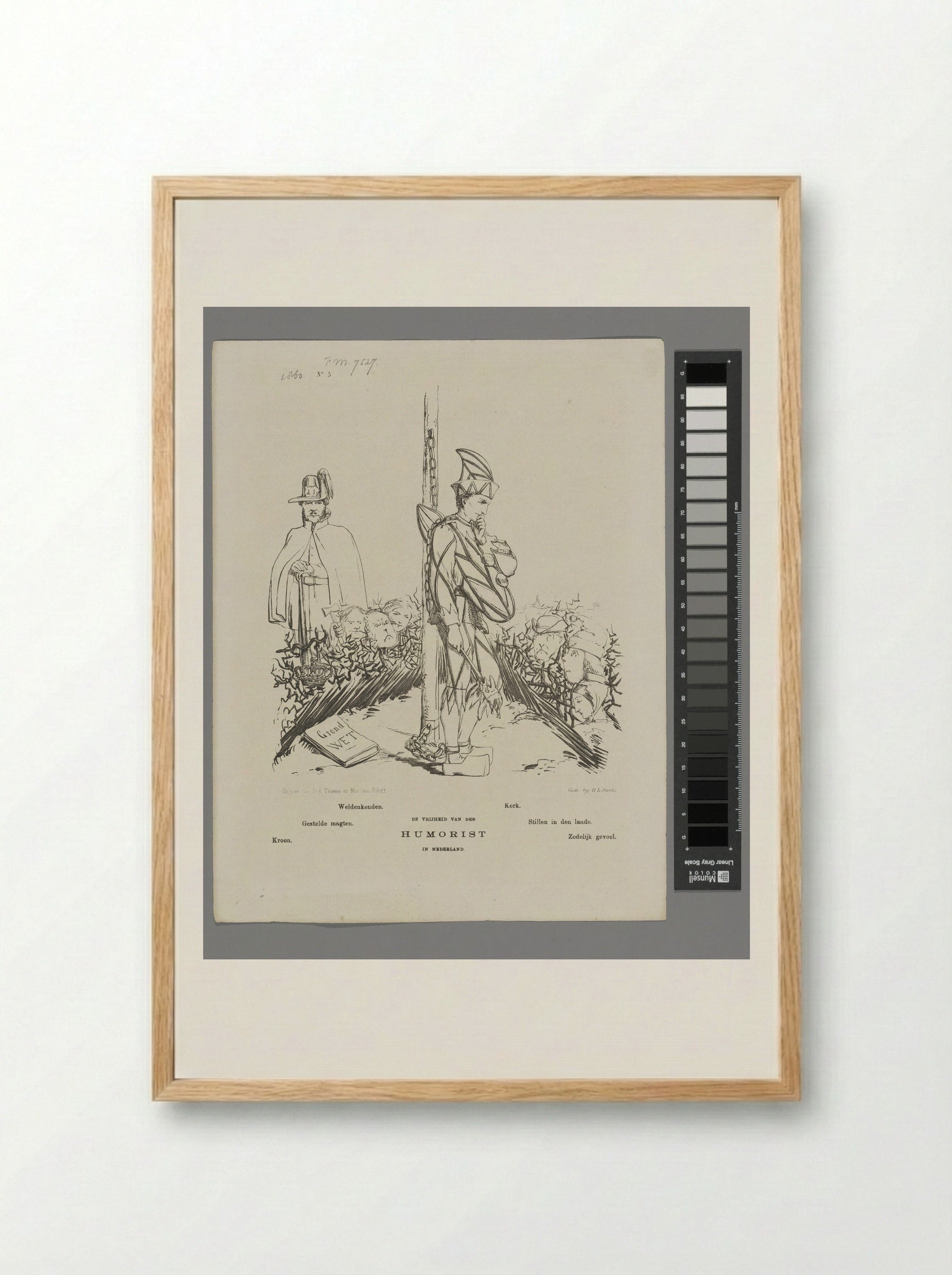 Spotprent op de beperkte vrijheid van meningsuiting voor de humorist - Johan Michaël Schmidt Crans - Framed Print Wood