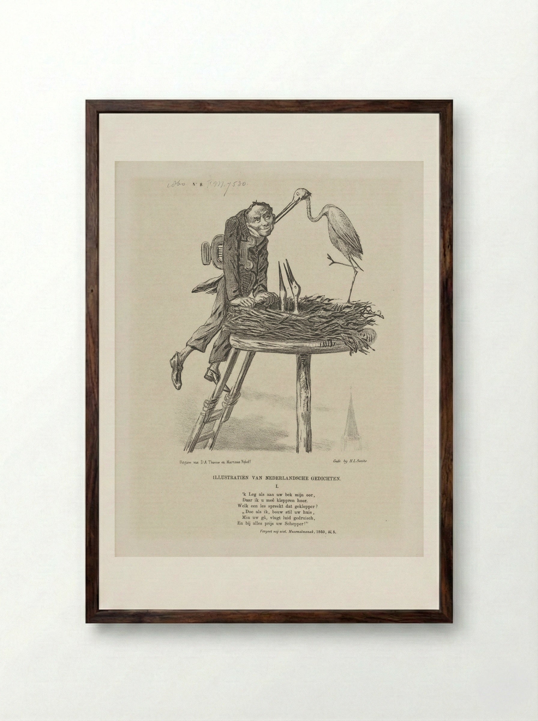 Spotprent op de hedendaagse dichtkunst - Johan Michaël Schmidt Crans - Framed Print Dark Wood