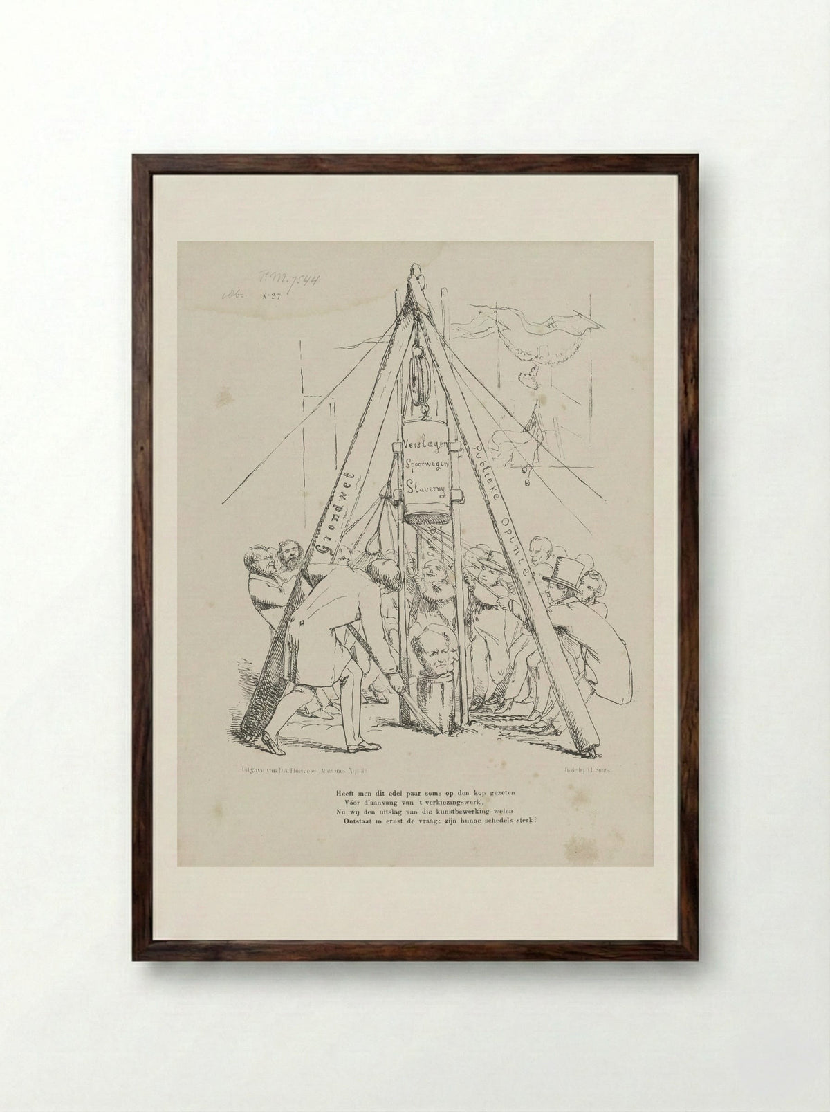 Spotprent op de ministers Rochussen en Van Hall - Johan Michaël Schmidt Crans - Framed Print Dark Wood
