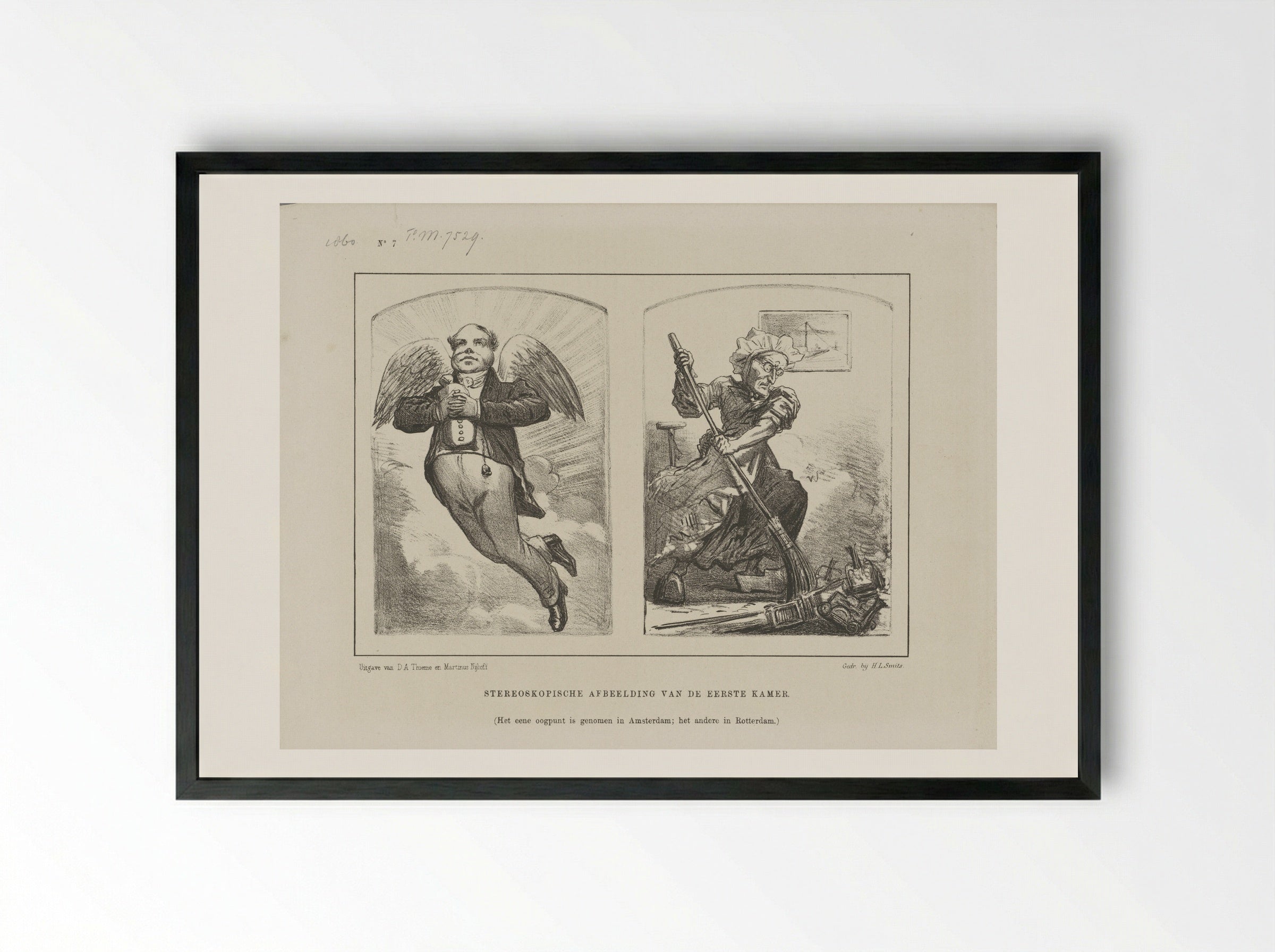 Spotprent op de politiek in de Eerste Kamer - Johan Michaël Schmidt Crans - Framed Print Black