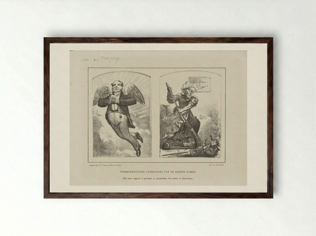 Spotprent op de politiek in de Eerste Kamer - Johan Michaël Schmidt Crans - Framed Print Dark Wood