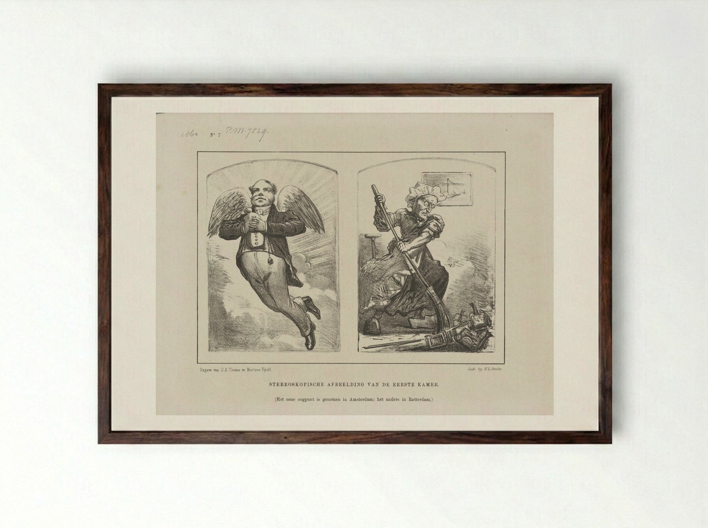 Spotprent op de politiek in de Eerste Kamer - Johan Michaël Schmidt Crans - Framed Print Dark Wood