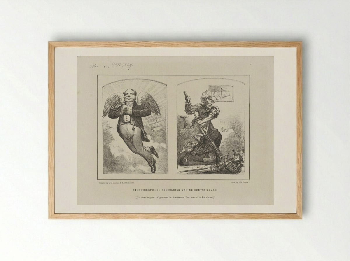 Spotprent op de politiek in de Eerste Kamer - Johan Michaël Schmidt Crans - Framed Print Wood
