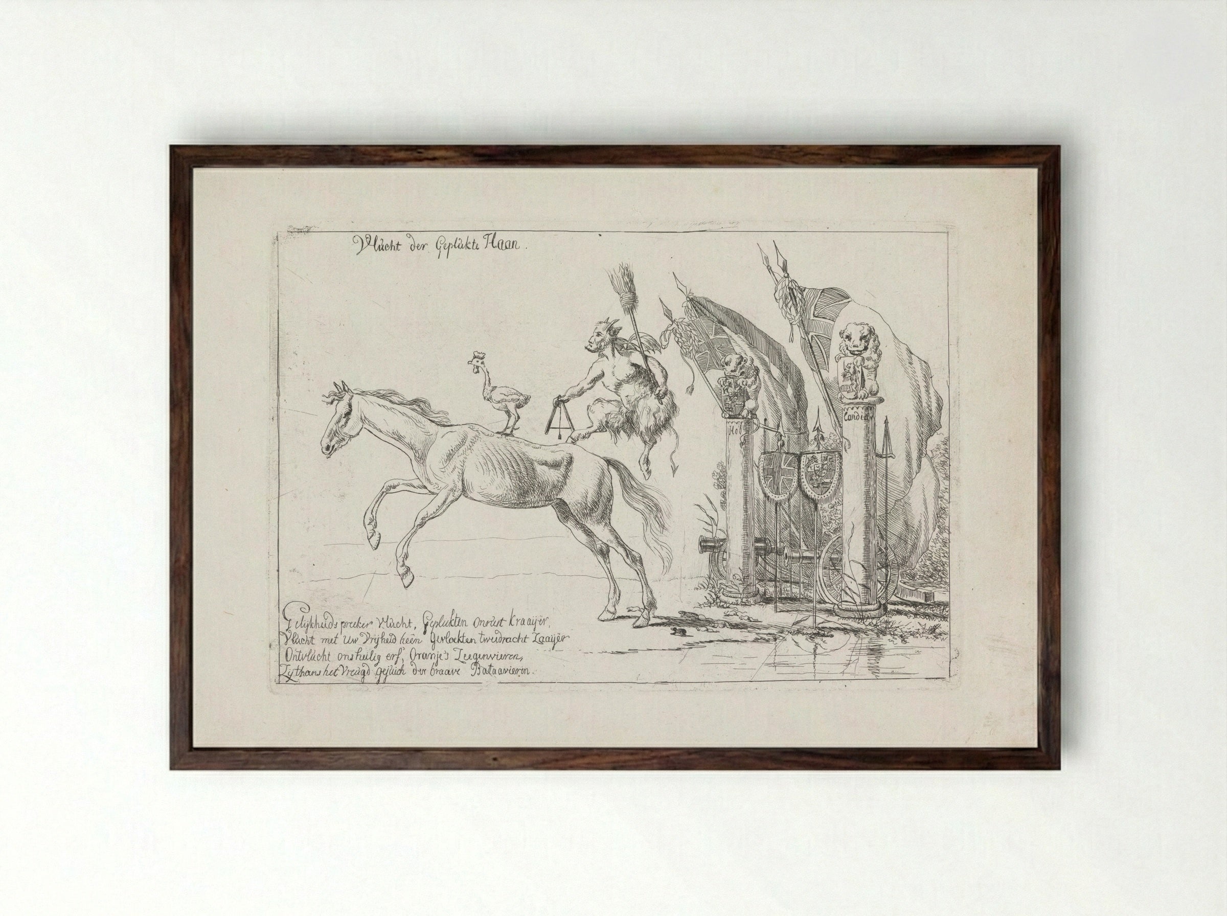 Spotprent op den val van het Franse bewind - Pieter Gerardus van Os - Framed Print Dark Wood