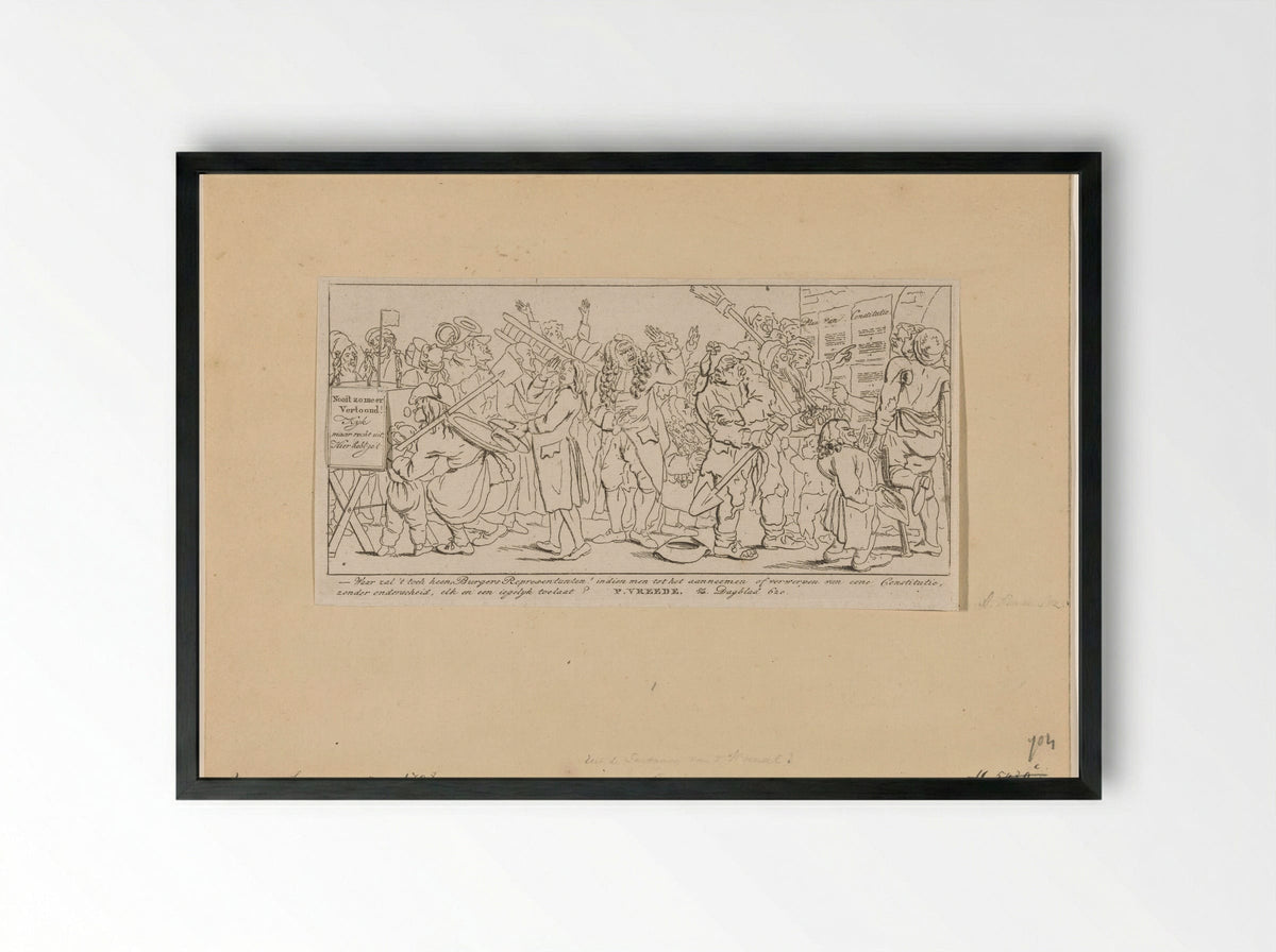 Spotprent op verwerping van het Plan van Constitutie - Pieter van Woensel - Framed Print Black