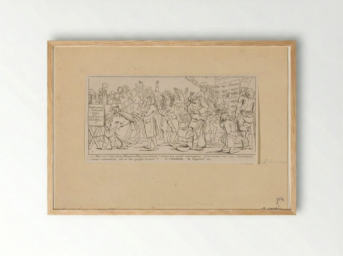 Spotprent op verwerping van het Plan van Constitutie - Pieter van Woensel - Framed Print Wood