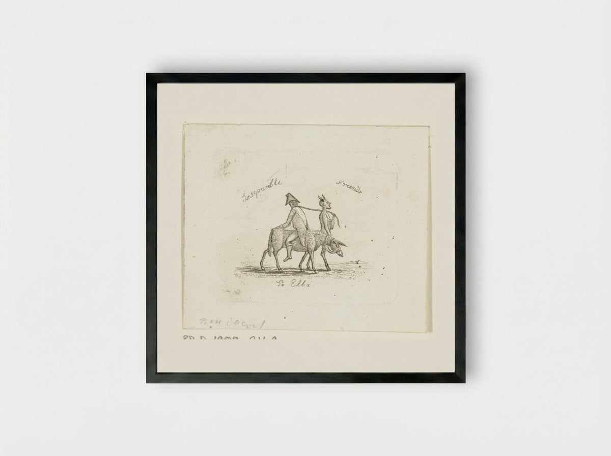 Spotprent over Napoleons verbanning naar Elba - Ernst Willem Jan Bagelaar - Framed Print Black