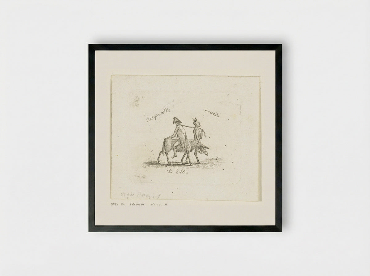 Spotprent over Napoleons verbanning naar Elba - Ernst Willem Jan Bagelaar - Framed Print Black