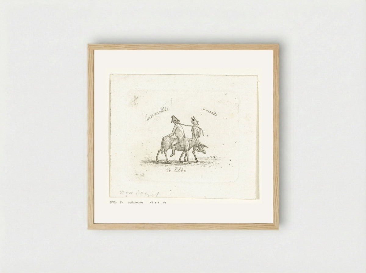 Spotprent over Napoleons verbanning naar Elba - Ernst Willem Jan Bagelaar - Framed Print Wood