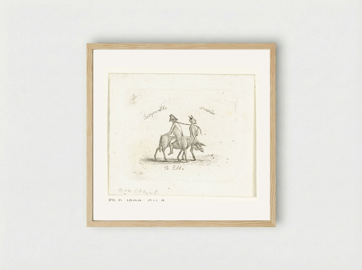 Spotprent over Napoleons verbanning naar Elba - Ernst Willem Jan Bagelaar - Framed Print Wood
