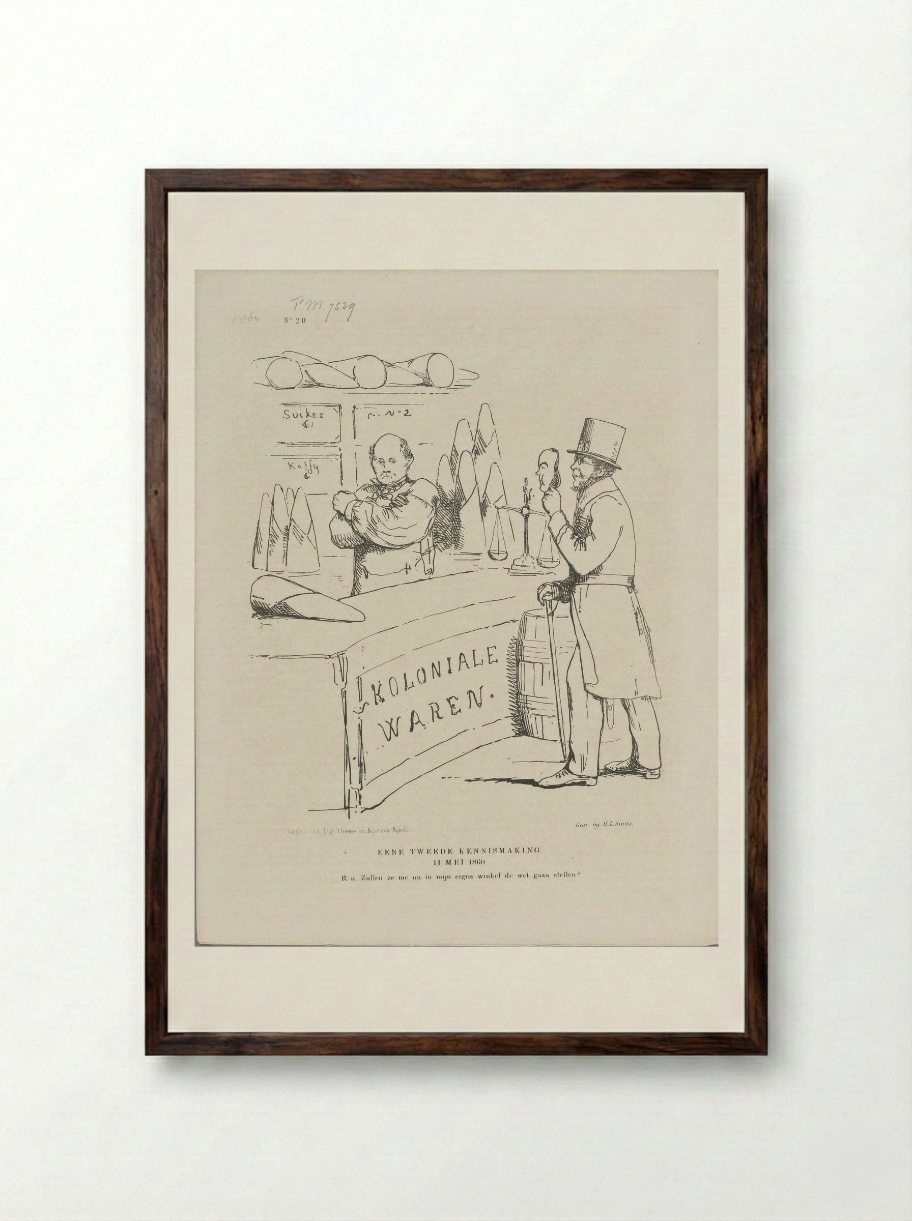 Spotprent over de uitgifte van cultuurcontracten in Nederlands-Indië - Johan Michaël Schmidt Crans - Framed Print Dark Wood