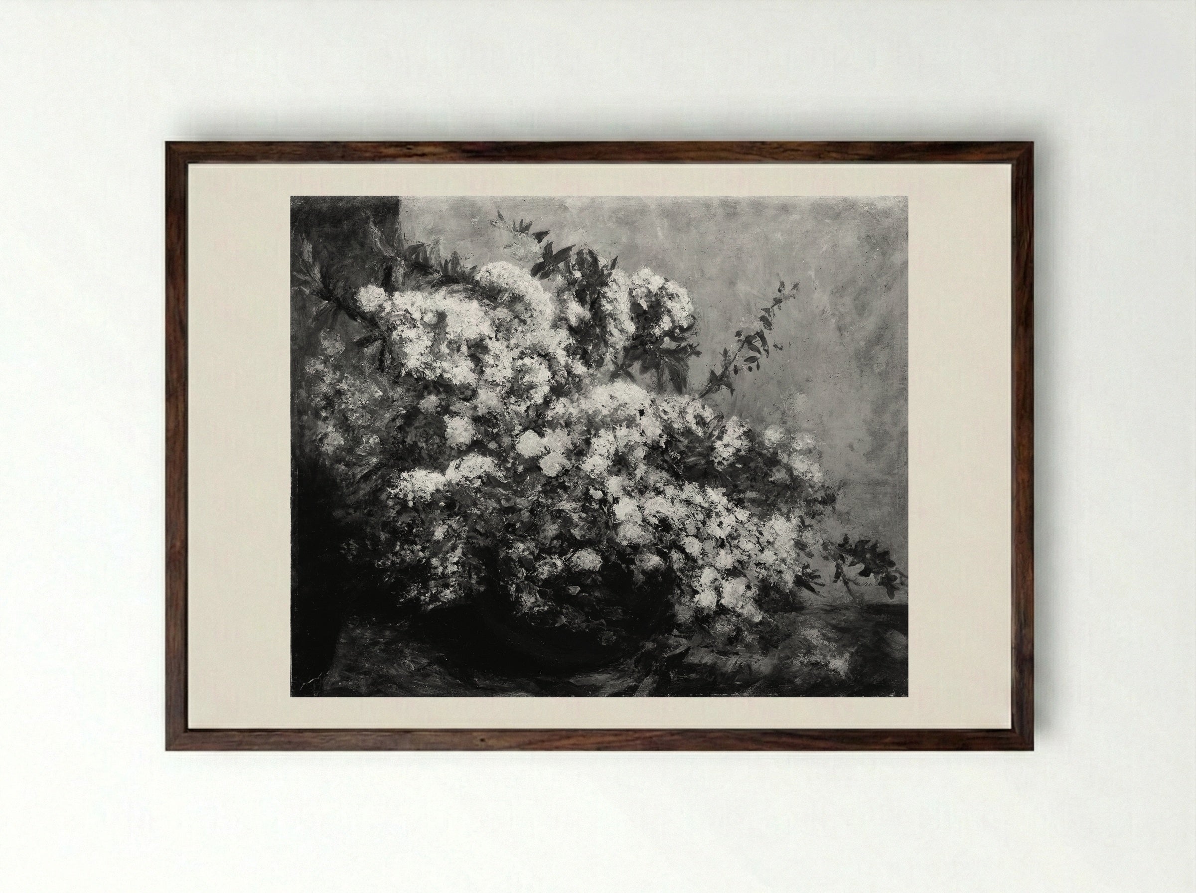 Spring Flowers - Gustave Courbet - Framed Print Dark Wood
