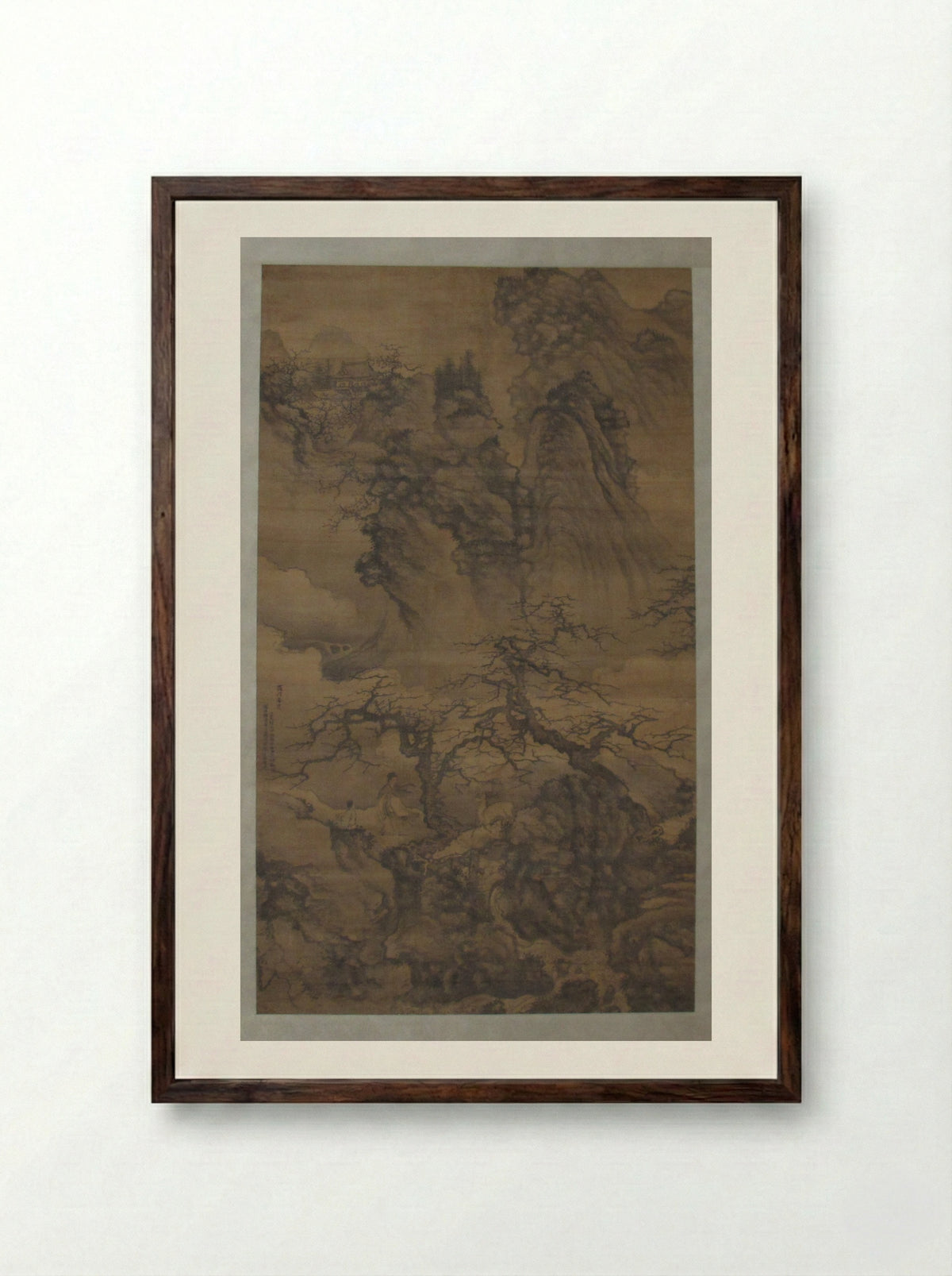 Spring Landscape with Plum Blossoms, Scholar and Deer - Xie Shichen - Framed Print Dark Wood