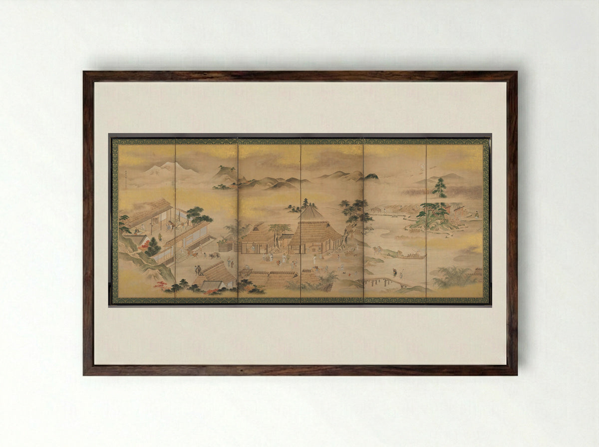 Spring and Autumn Farming (Autumn) - Kō Sūkoku - Framed Print Dark Wood