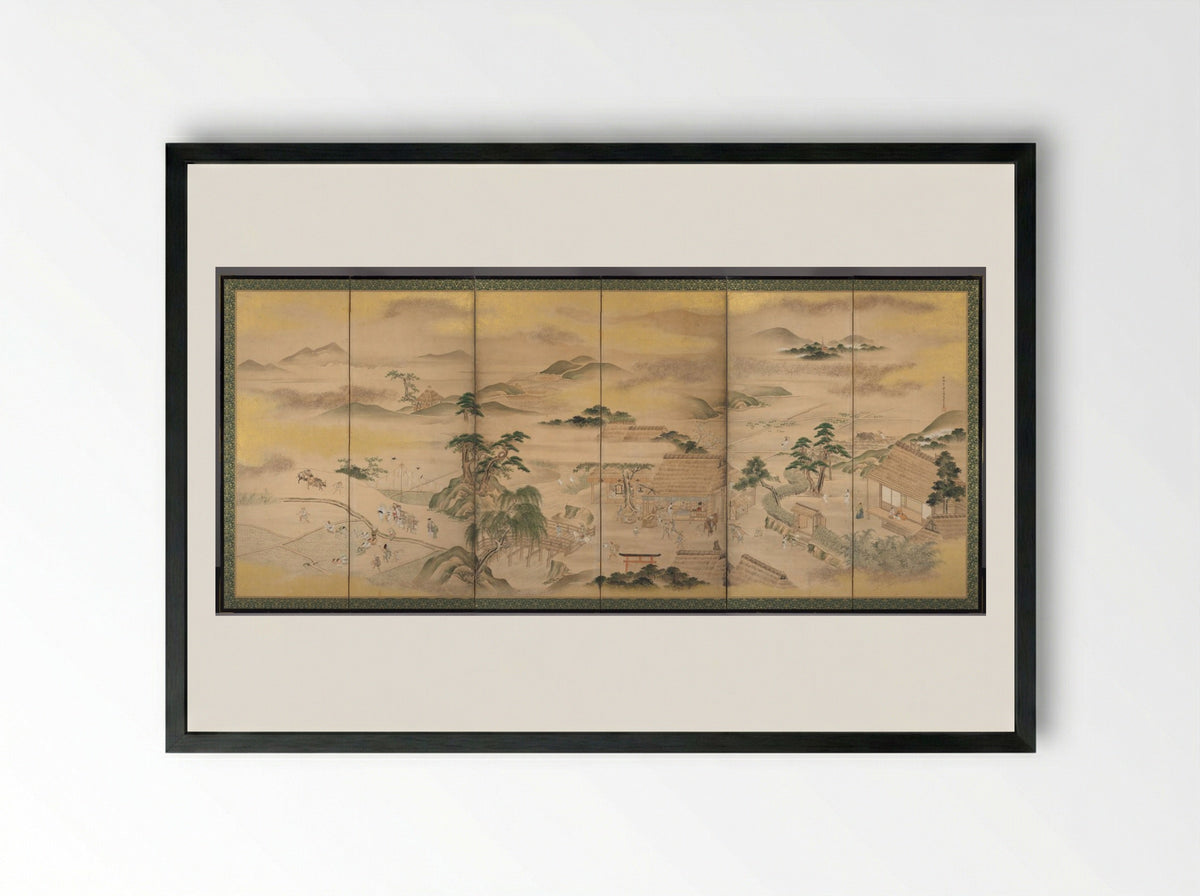 Spring and Autumn Farming (Spring) - Kō Sūkoku - Framed Print Black