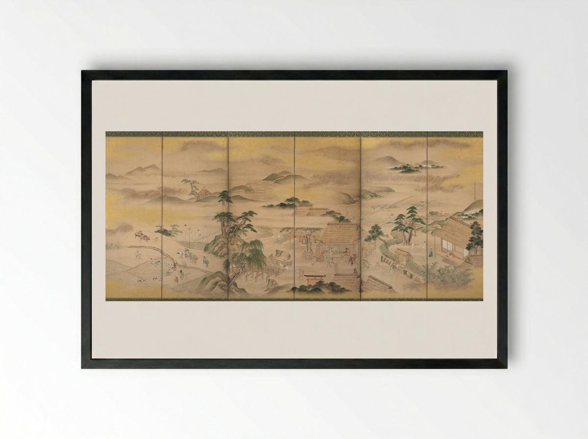 Spring and Autumn Farming (Spring) - Kō Sūkoku - Framed Print Black