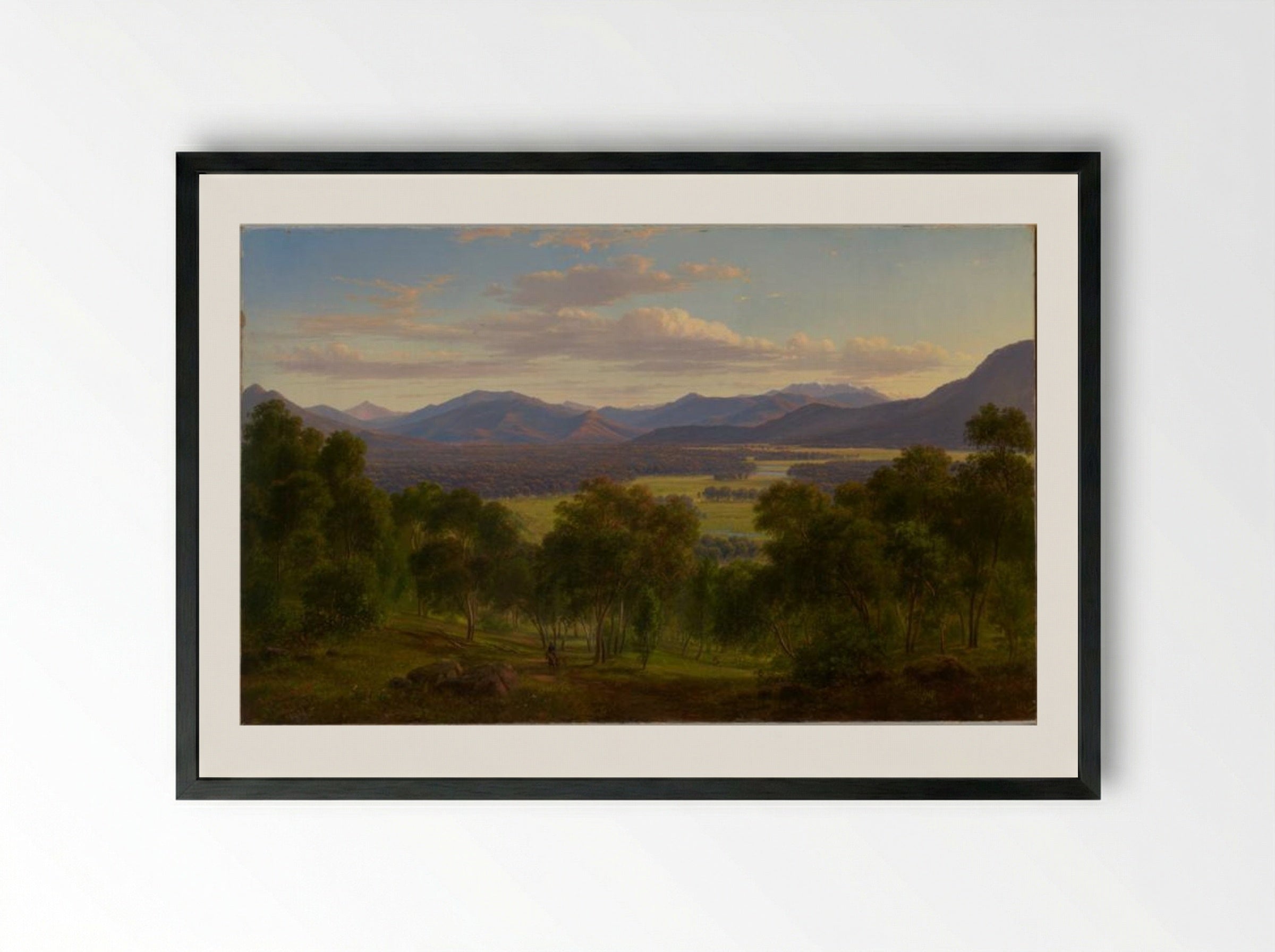 Spring in the valley of the Mitta Mitta with the Bogong Ranges in the distance - Eugene von Guerard - Framed Print Black