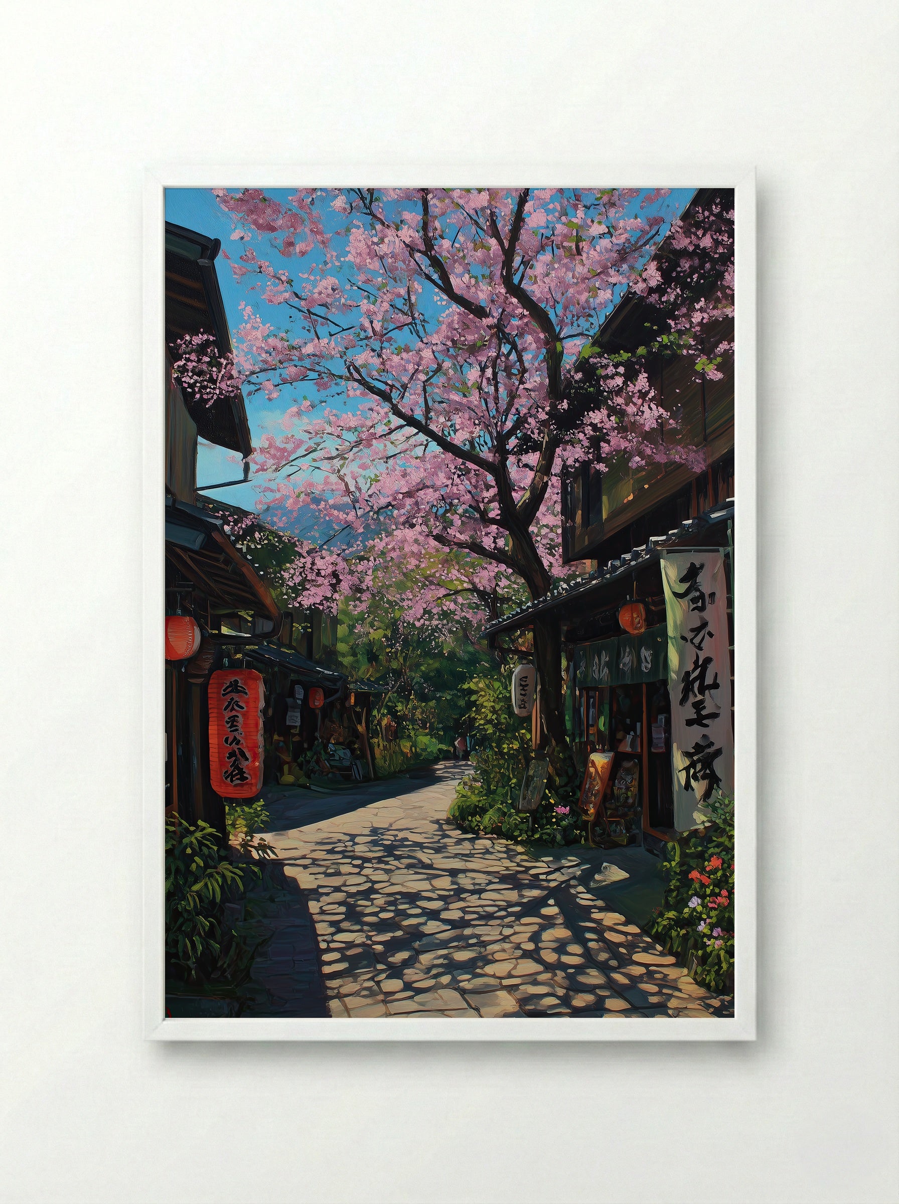 Springtime Sakura Alley in Kyoto - Framed Print White