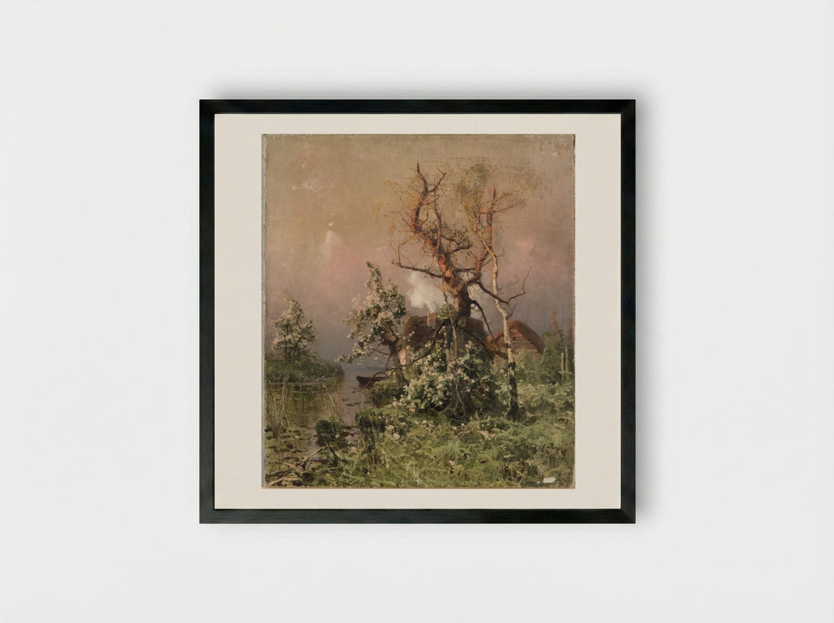 Springtime at the Riverbank - Julius Sergius von Klever - Framed Print Black