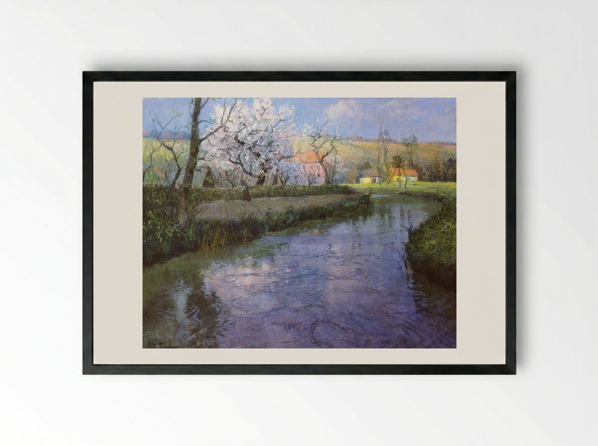 Springtime by the River - Frits Thaulow - Framed Print Black