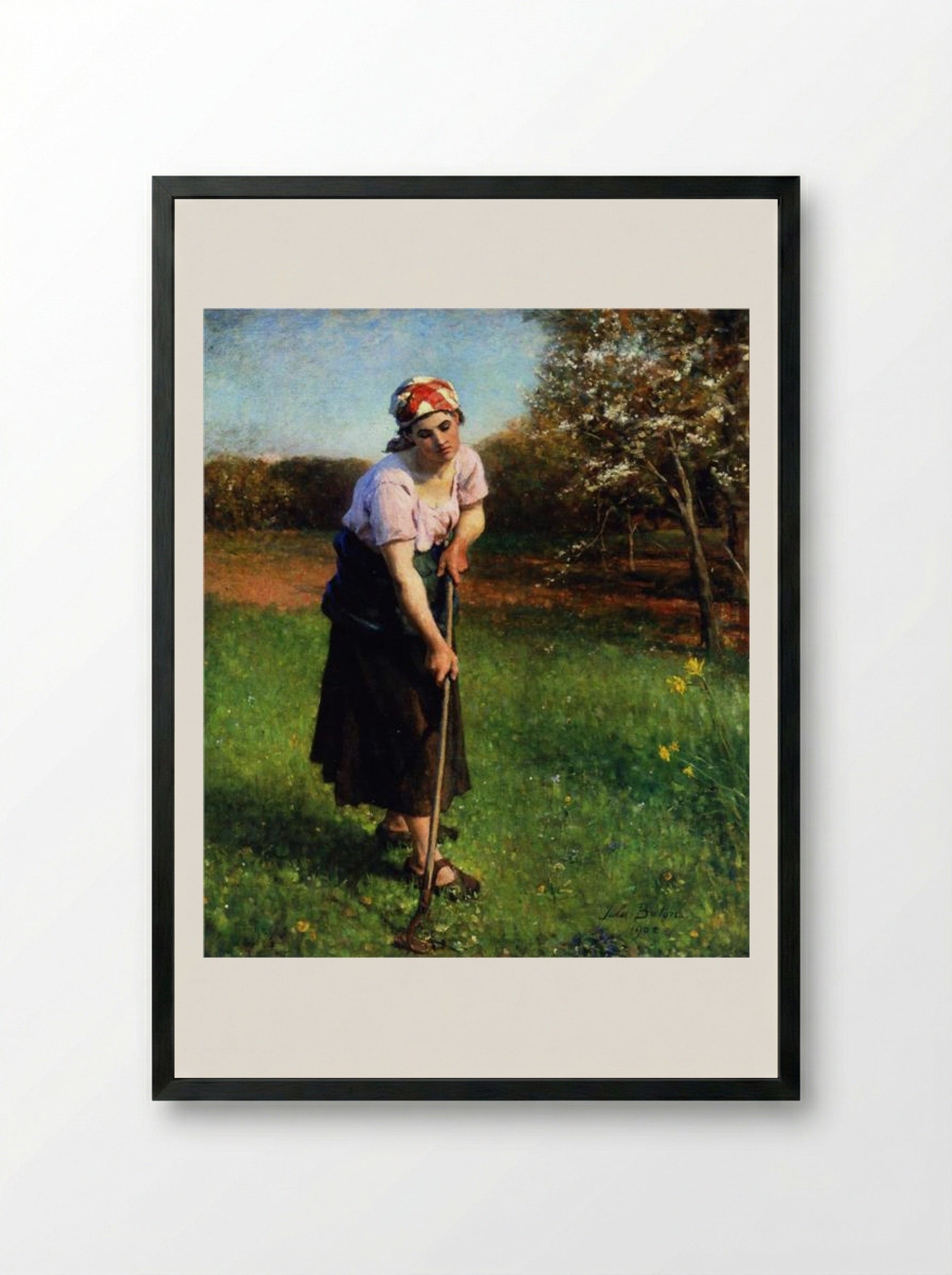 Springtime - Jules Breton - Framed Print Black