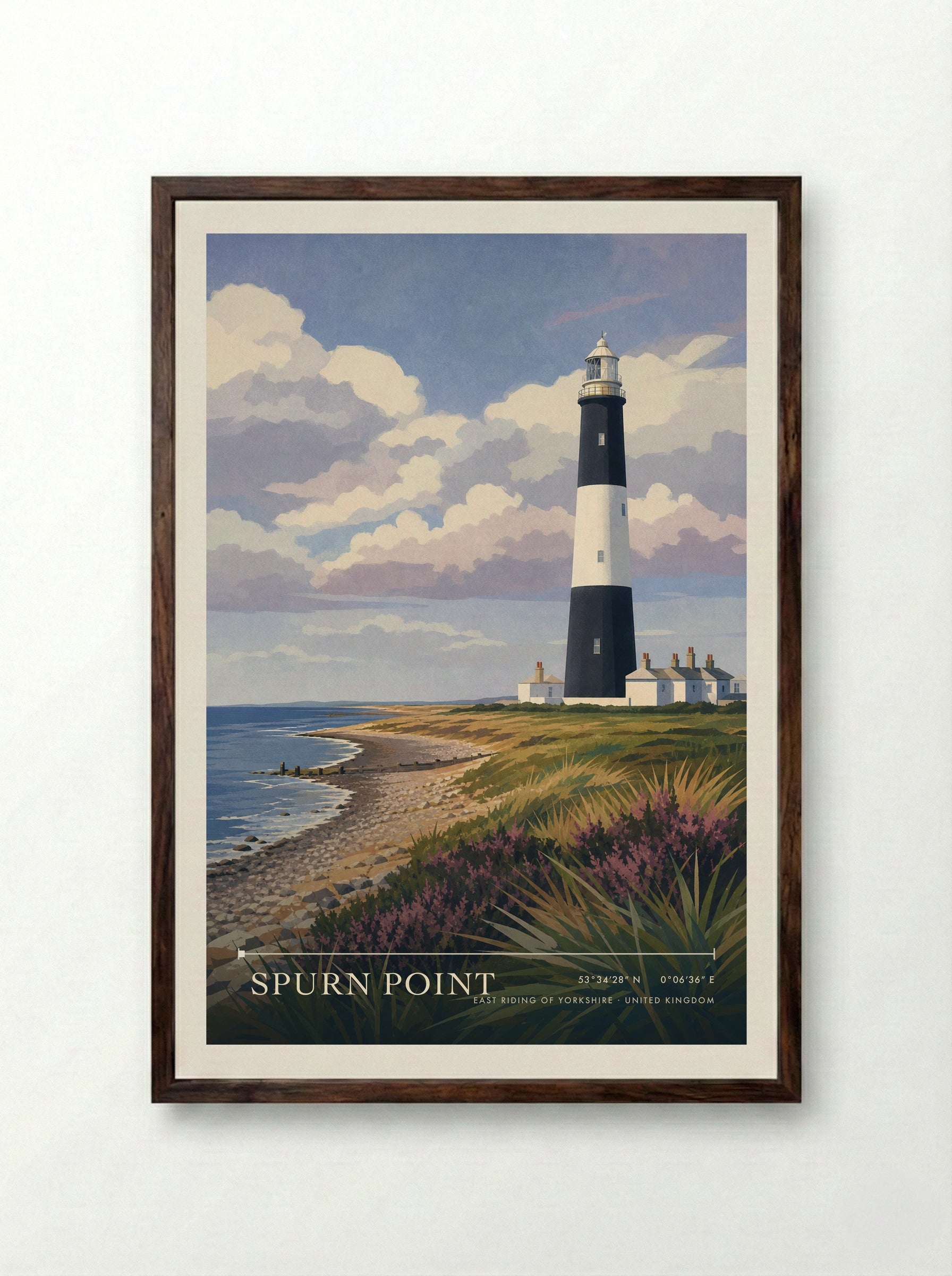 Spurn Point East Riding of Yorkshire United Kingdom Travel Poster - Framed Print Dark Wood