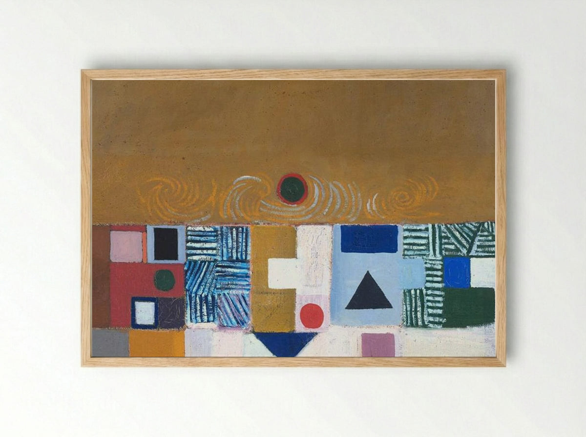 Square Motif, Blue and Gold: The Eclipse - Victor Pasmore - Framed Print Wood