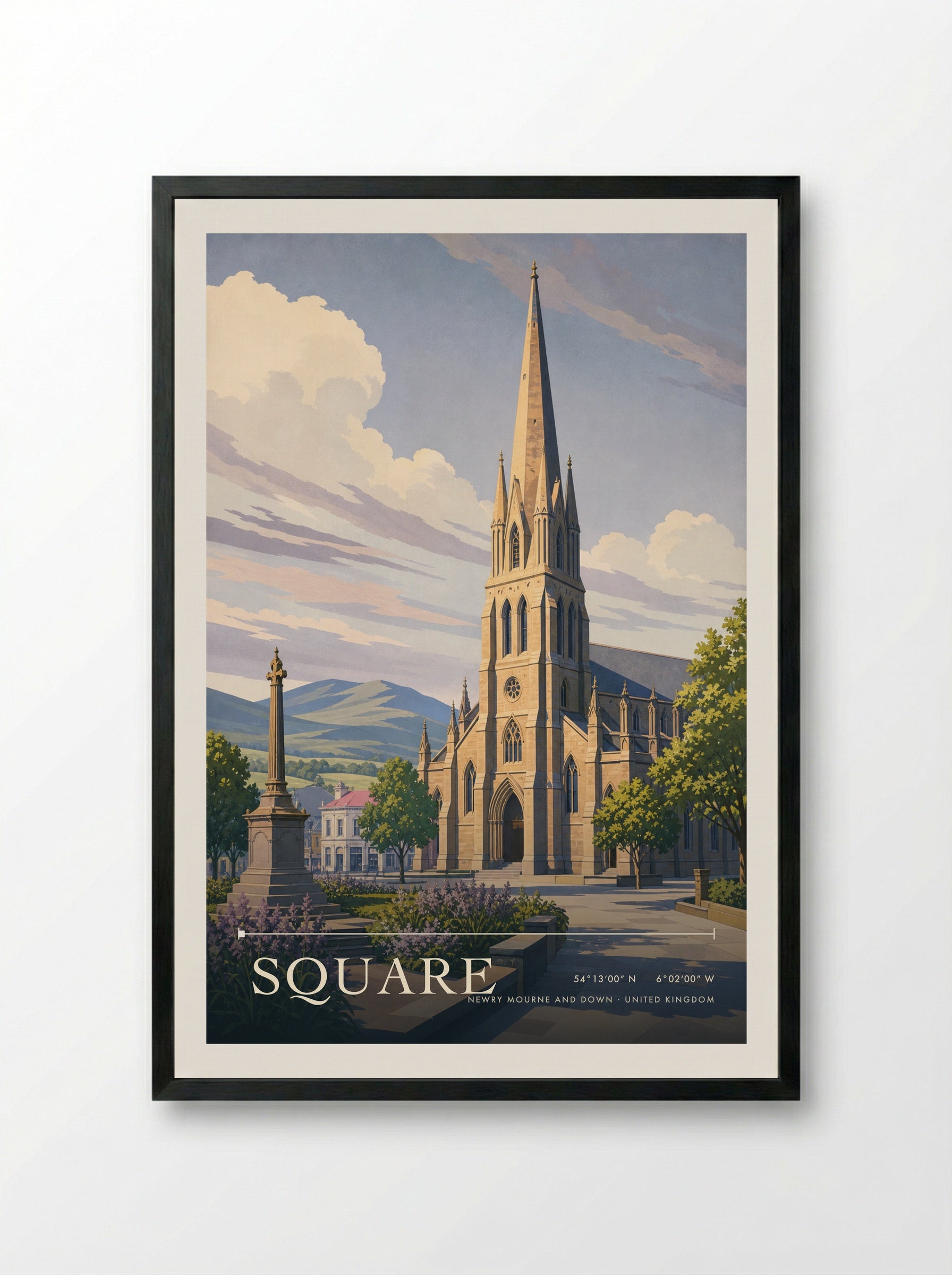 Square Newry Mourne and Down United Kingdom Travel Poster - Framed Print Black