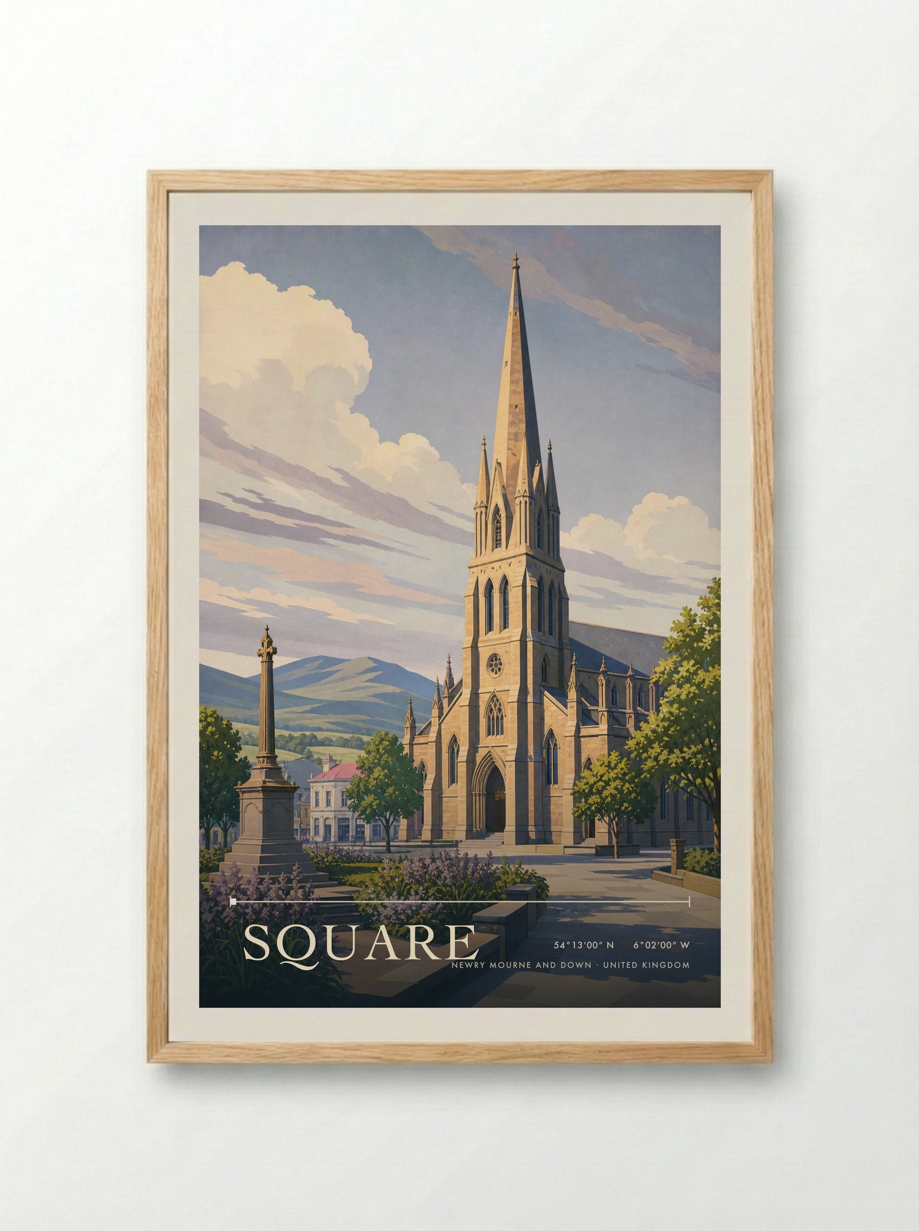 Square Newry Mourne and Down United Kingdom Travel Poster - Framed Print Wood