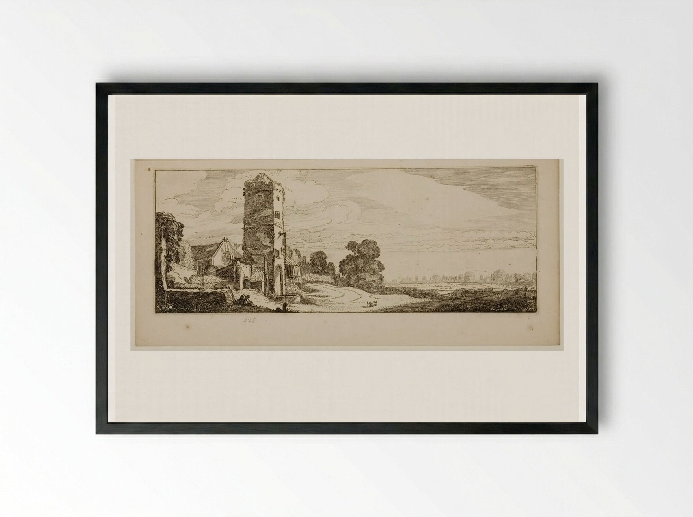 Square Tower and Church - Jan van de Velde II - Framed Print Black