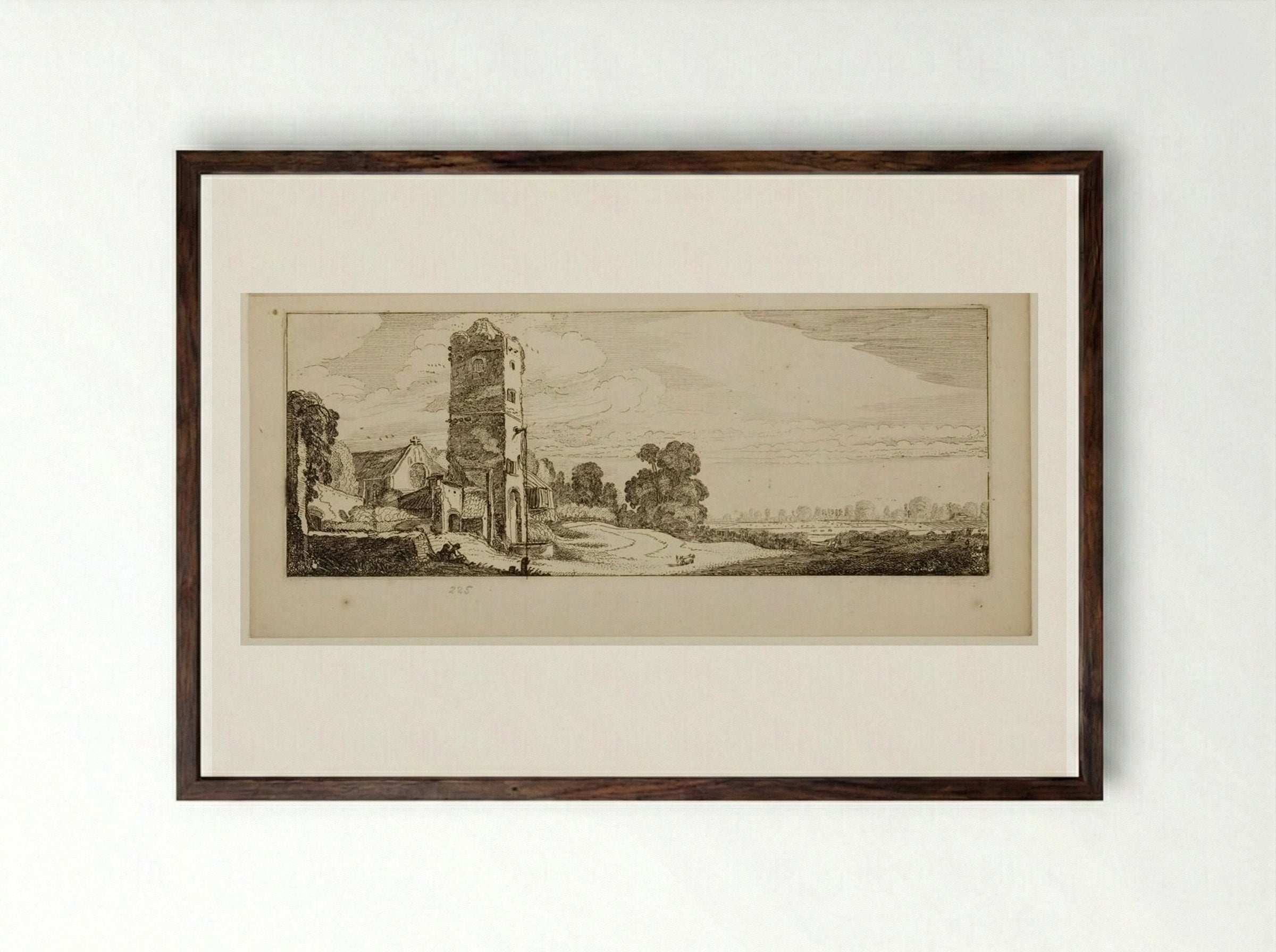 Square Tower and Church - Jan van de Velde II - Framed Print Dark Wood