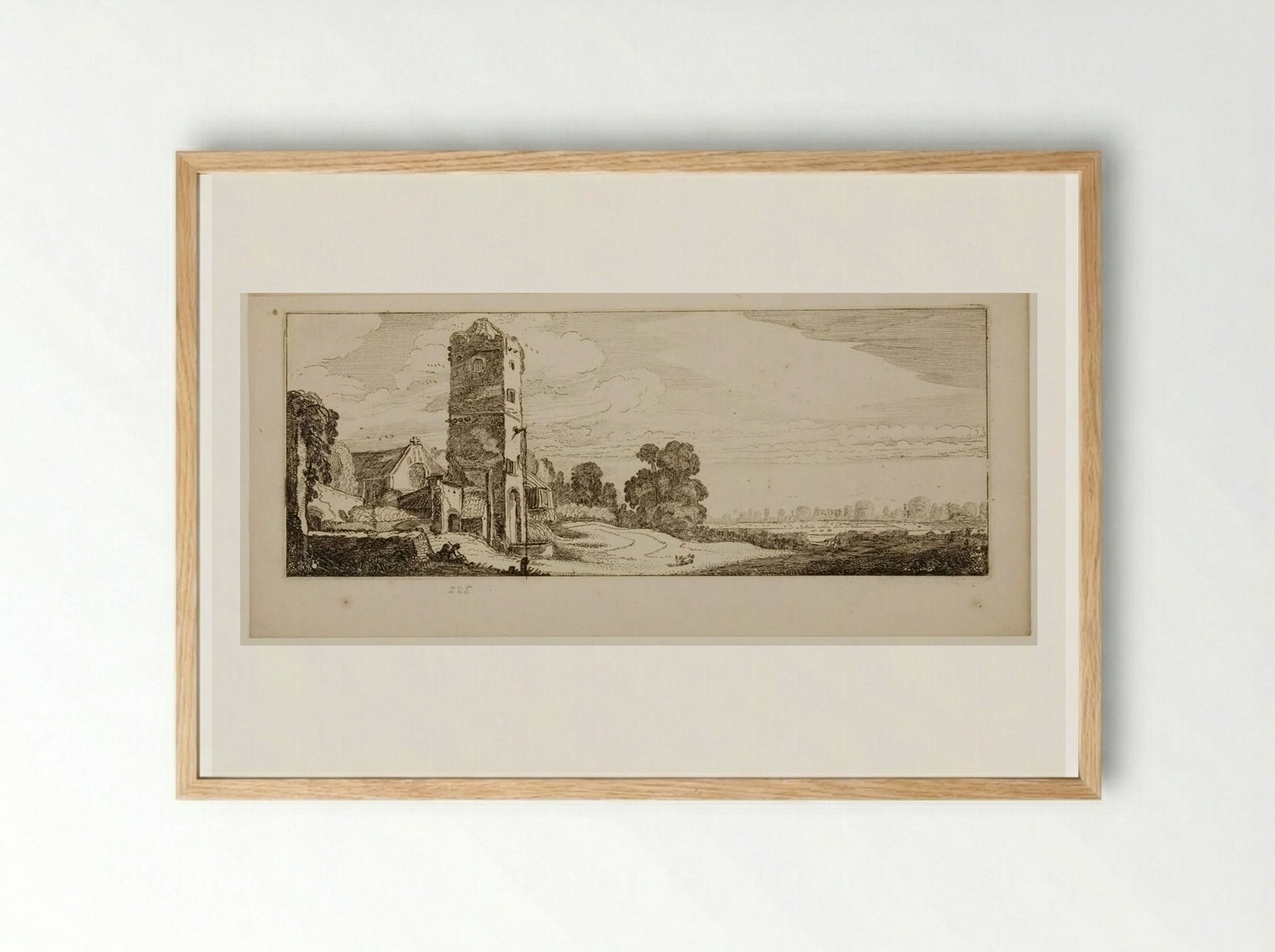 Square Tower and Church - Jan van de Velde II - Framed Print Wood