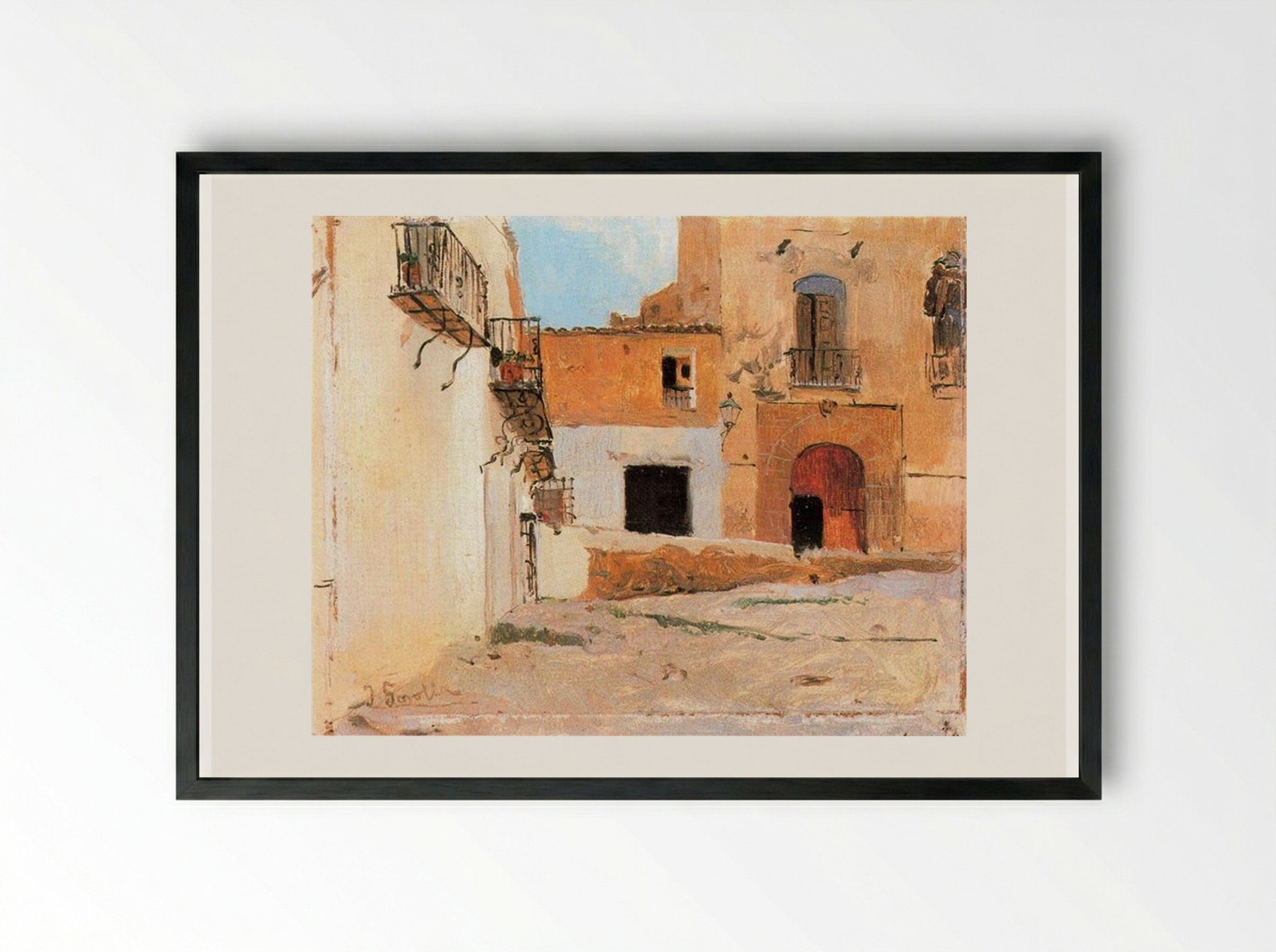 Square of Valencia - Joaquín Sorolla - Framed Print Black