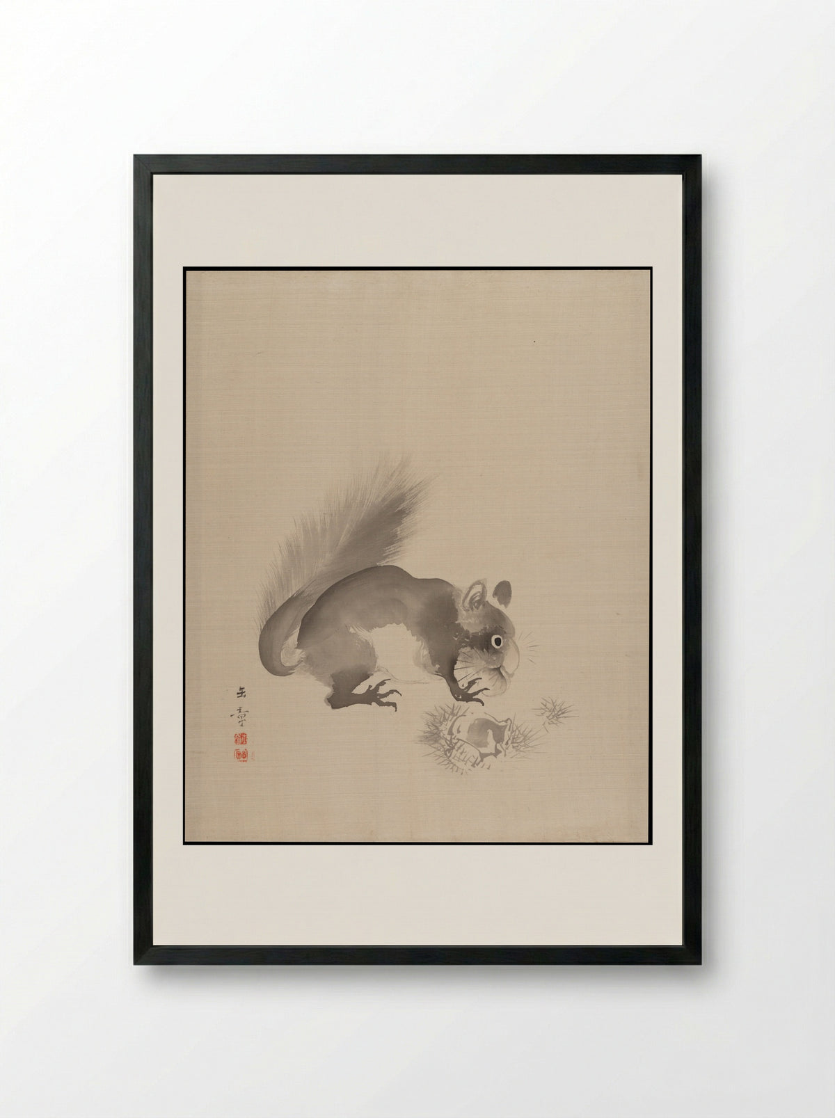 Squirrel Eating Chestnuts - Kawabata Gyokushō - Framed Print Black