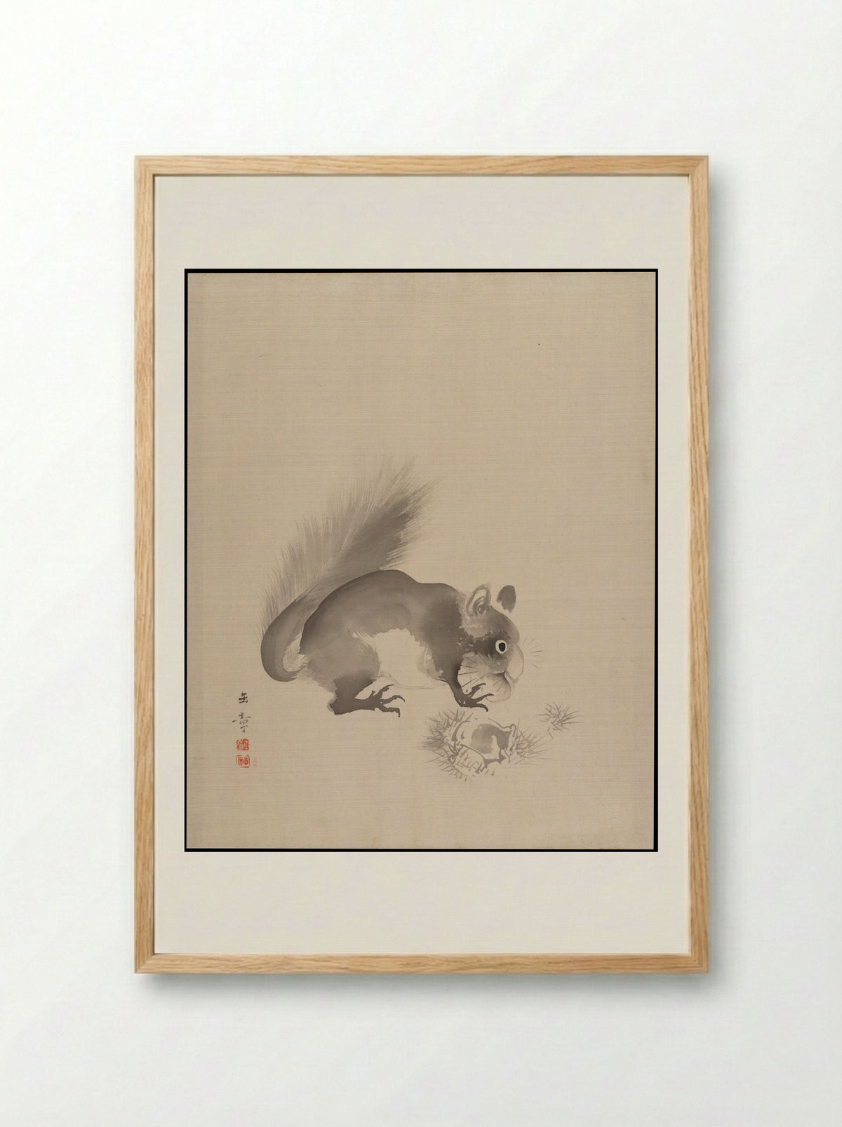 Squirrel Eating Chestnuts - Kawabata Gyokushō - Framed Print Wood