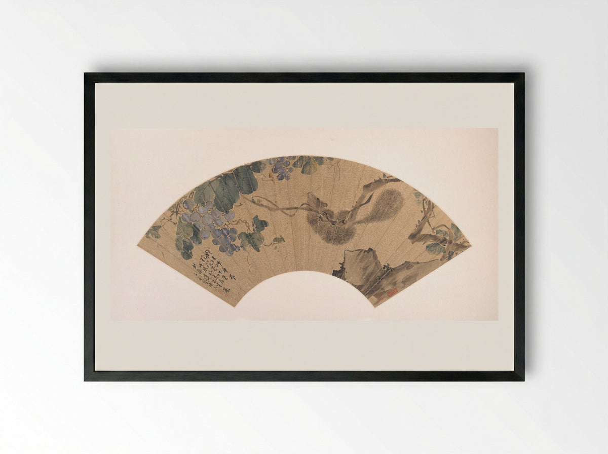 Squirrel and Grape - Liu Deliu - Framed Print Black