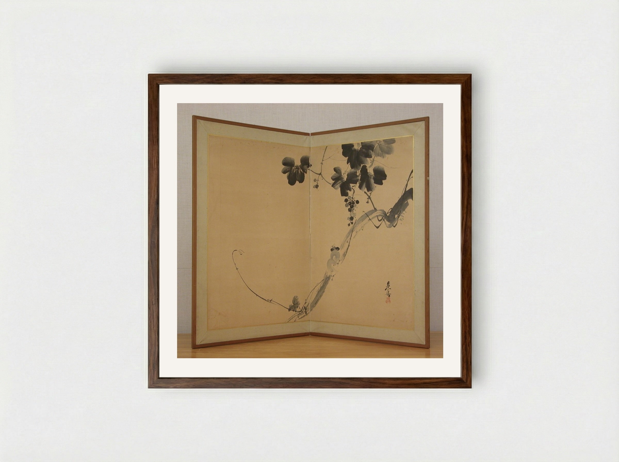 Squirrel on Grapevine - Shibata Zeshin - Framed Print Dark Wood